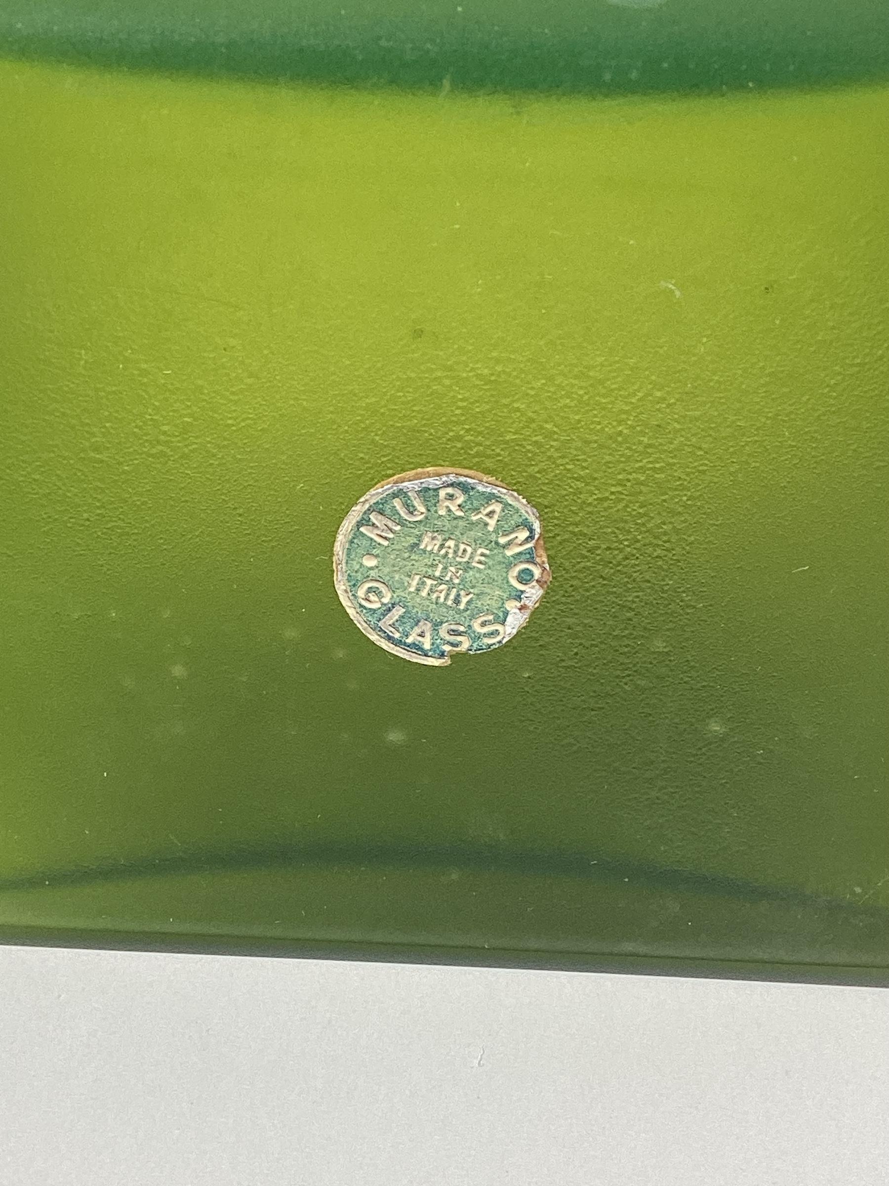 Rare Mid Century Green Murano Glass Box. Retains original paper label 
