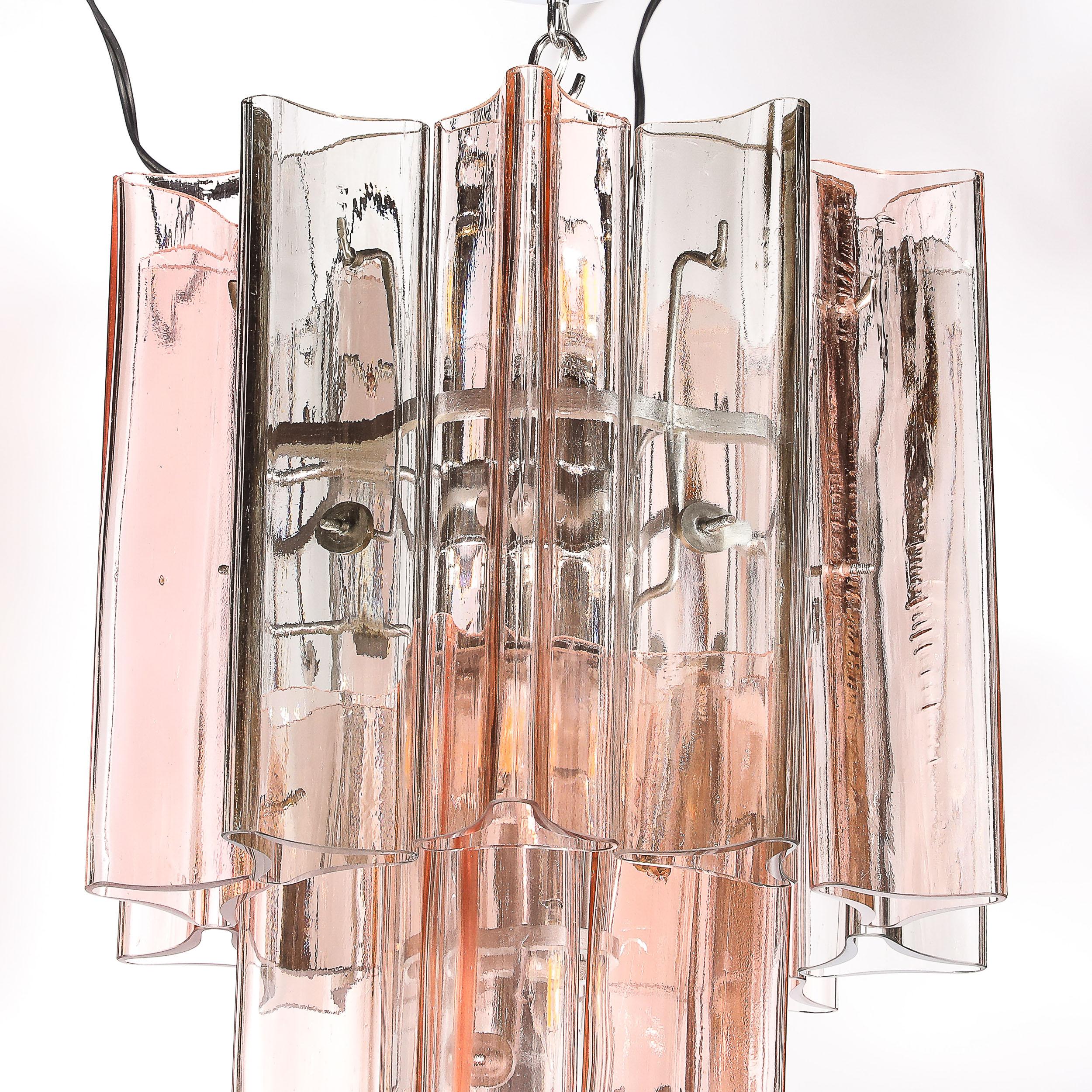 Rare lustre pendentif à 2 branches en verre de Murano fumé et rosé soufflé à la main au milieu du siècle dernier en vente 4