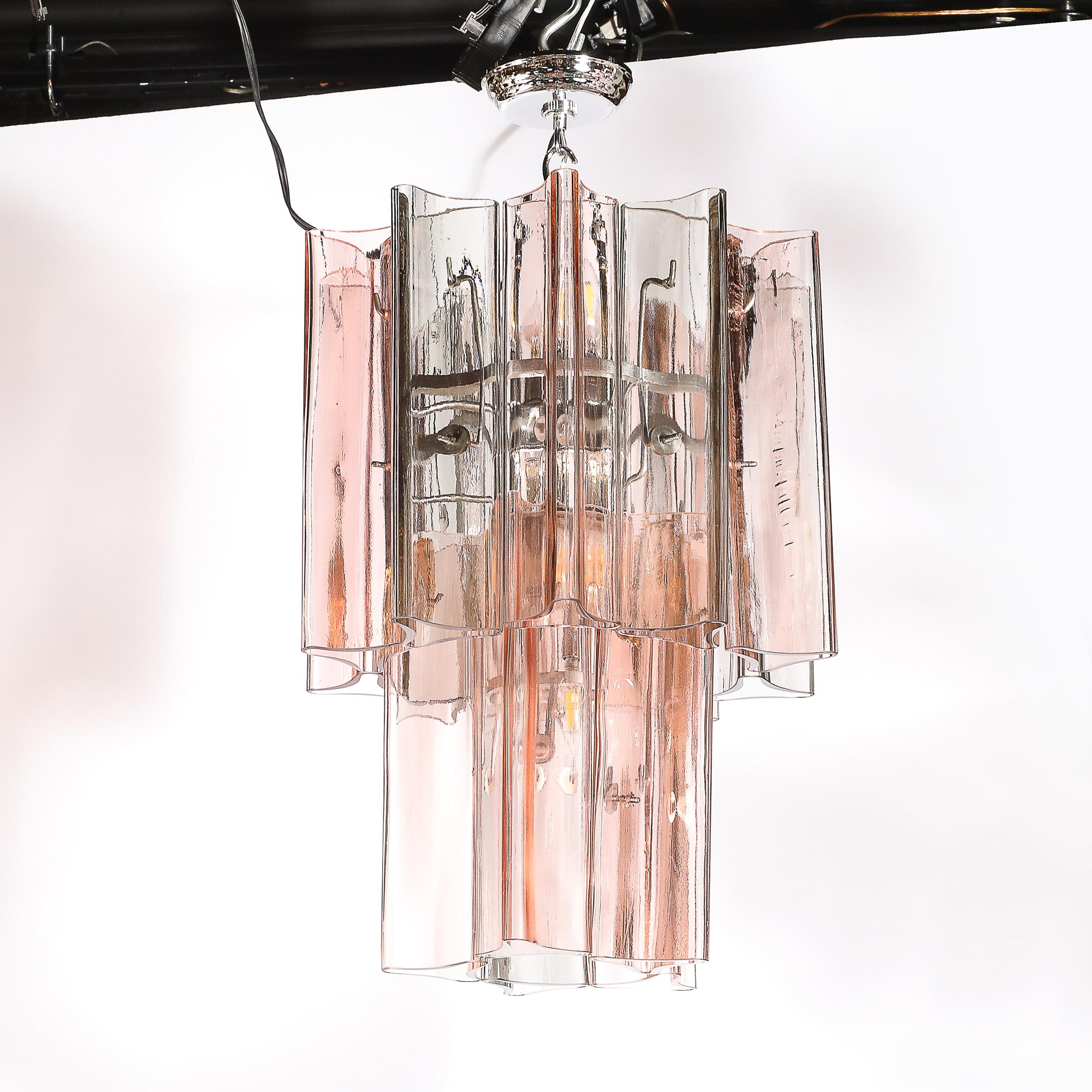 Rare lustre pendentif à 2 branches en verre de Murano fumé et rosé soufflé à la main au milieu du siècle dernier en vente 5