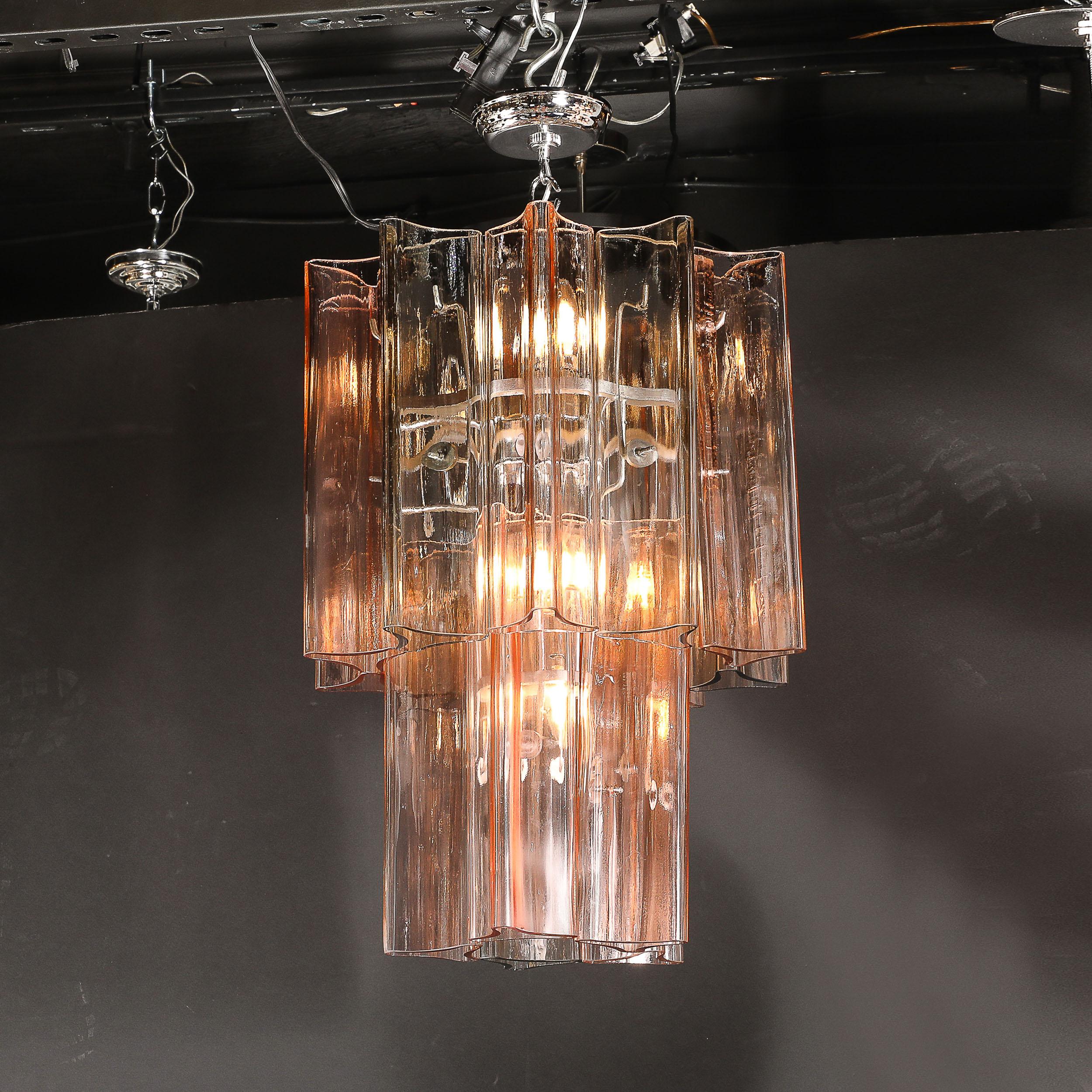 Rare lustre pendentif à 2 branches en verre de Murano fumé et rosé soufflé à la main au milieu du siècle dernier en vente 9