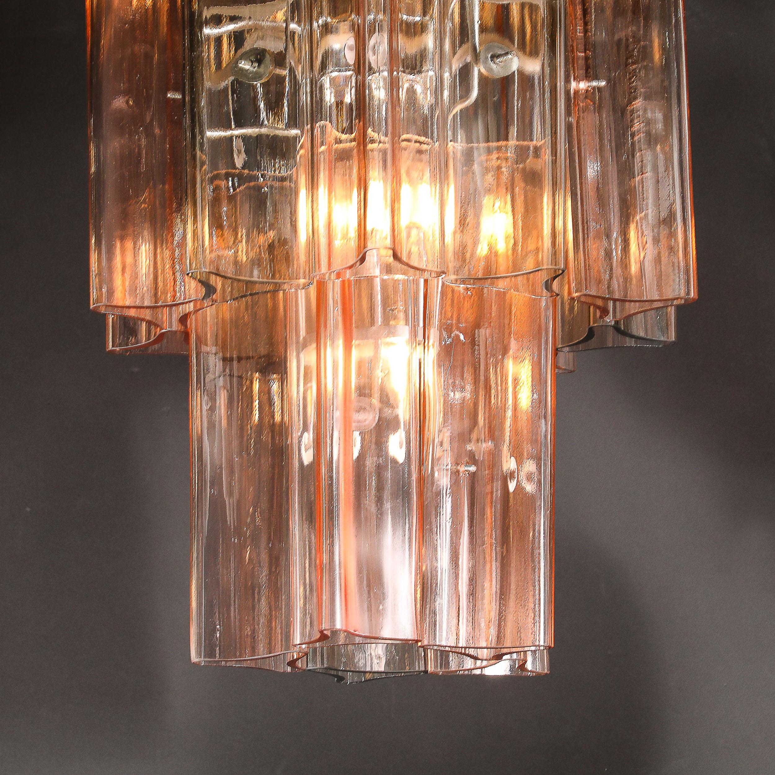 Rare lustre pendentif à 2 branches en verre de Murano fumé et rosé soufflé à la main au milieu du siècle dernier en vente 10
