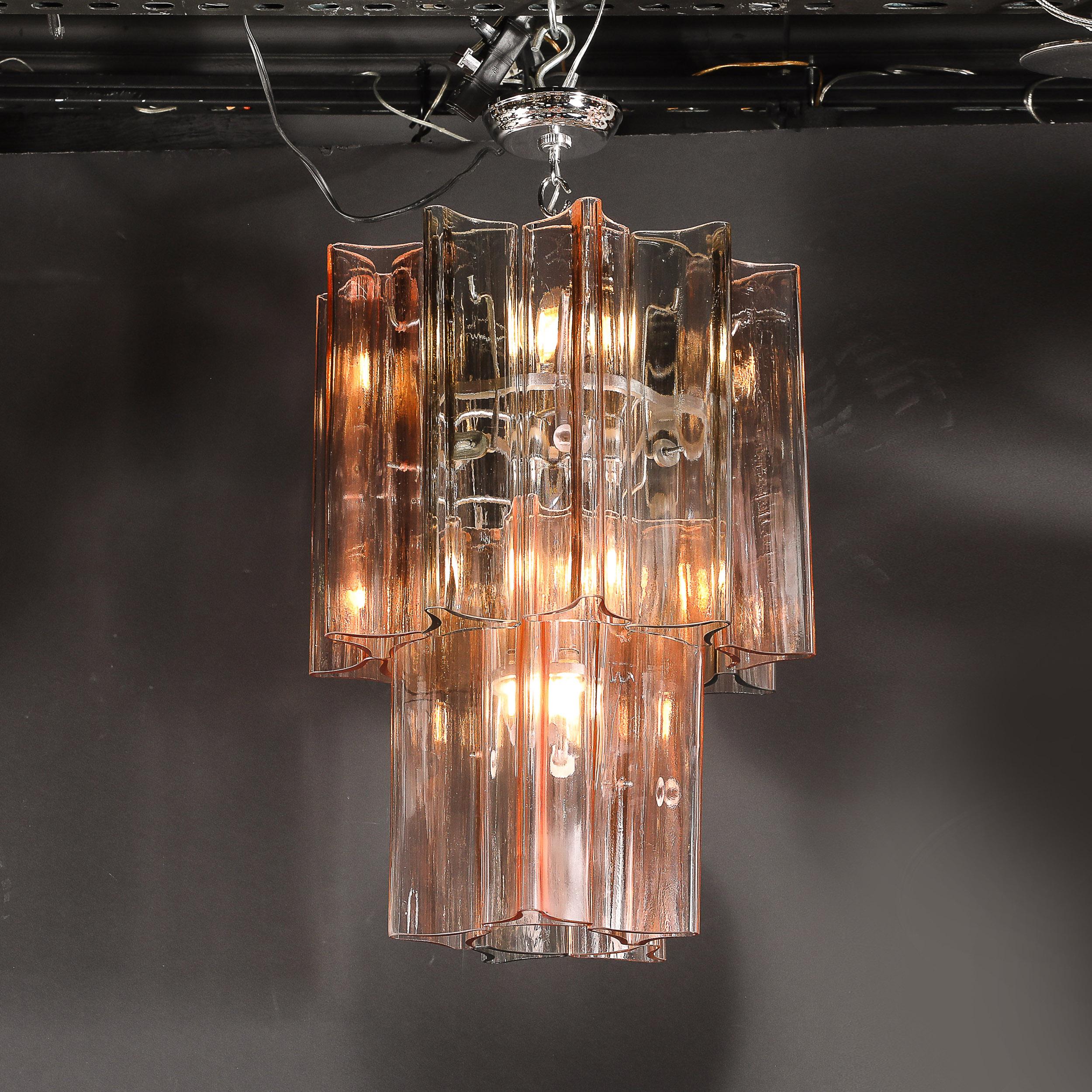Rare lustre pendentif à 2 branches en verre de Murano fumé et rosé soufflé à la main au milieu du siècle dernier en vente 11