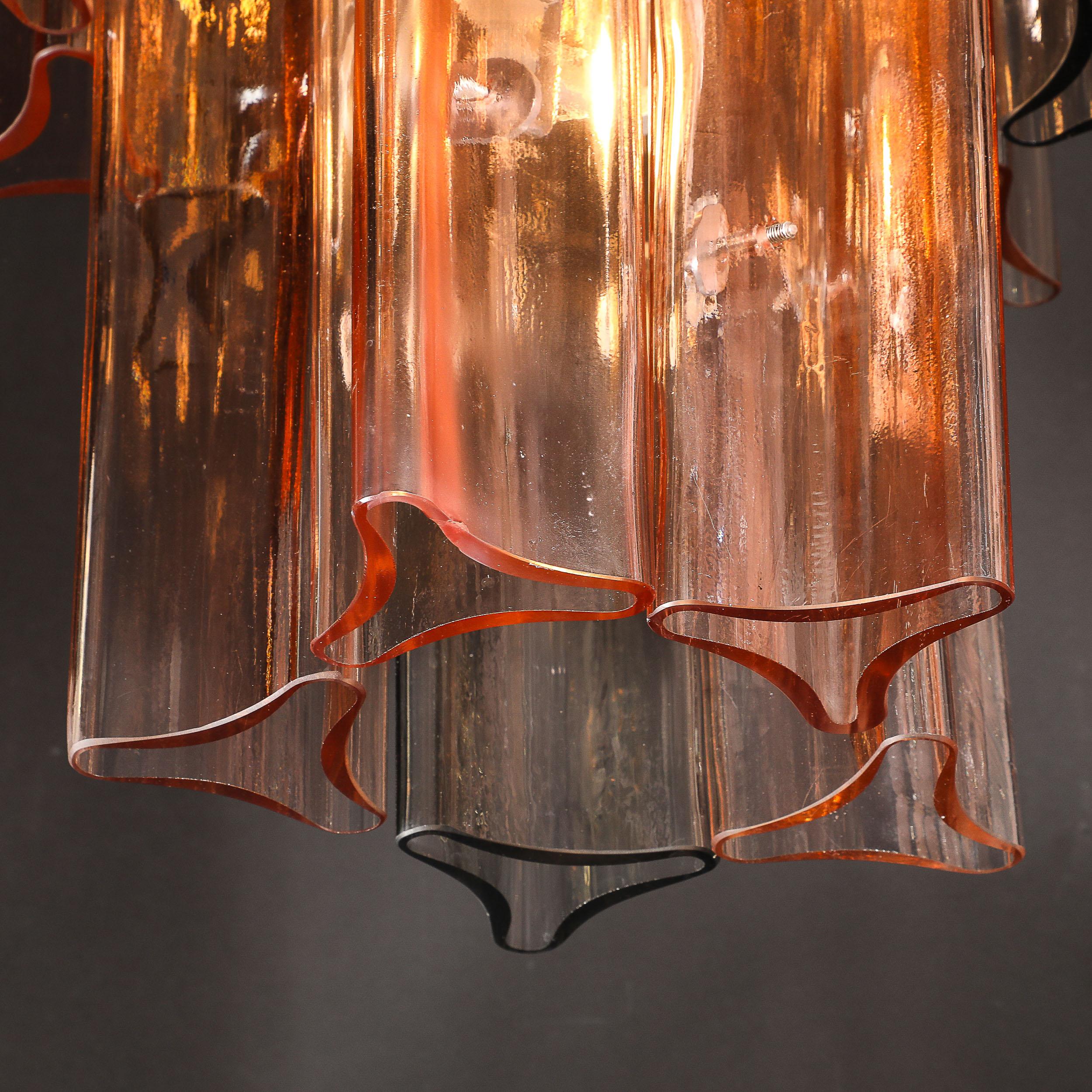 Rare lustre pendentif à 2 branches en verre de Murano fumé et rosé soufflé à la main au milieu du siècle dernier en vente 12