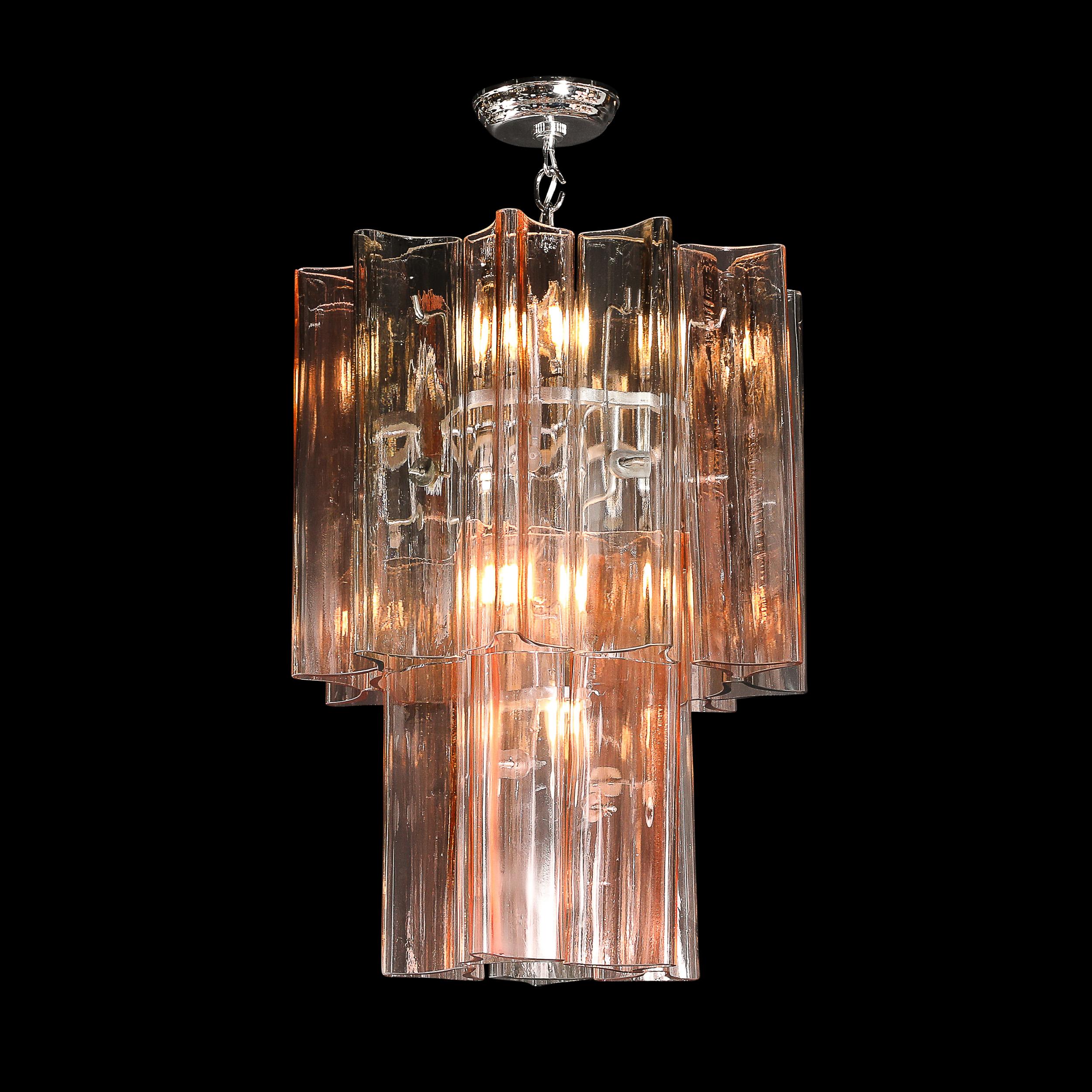 Mid-Century Modern Rare lustre pendentif à 2 branches en verre de Murano fumé et rosé soufflé à la main au milieu du siècle dernier en vente
