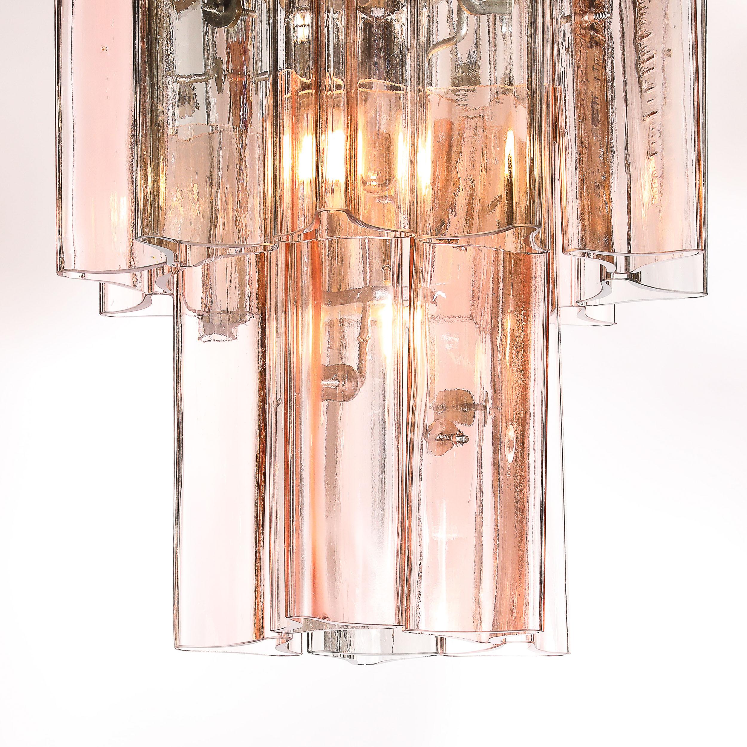 Verre de Murano Rare lustre pendentif à 2 branches en verre de Murano fumé et rosé soufflé à la main au milieu du siècle dernier en vente
