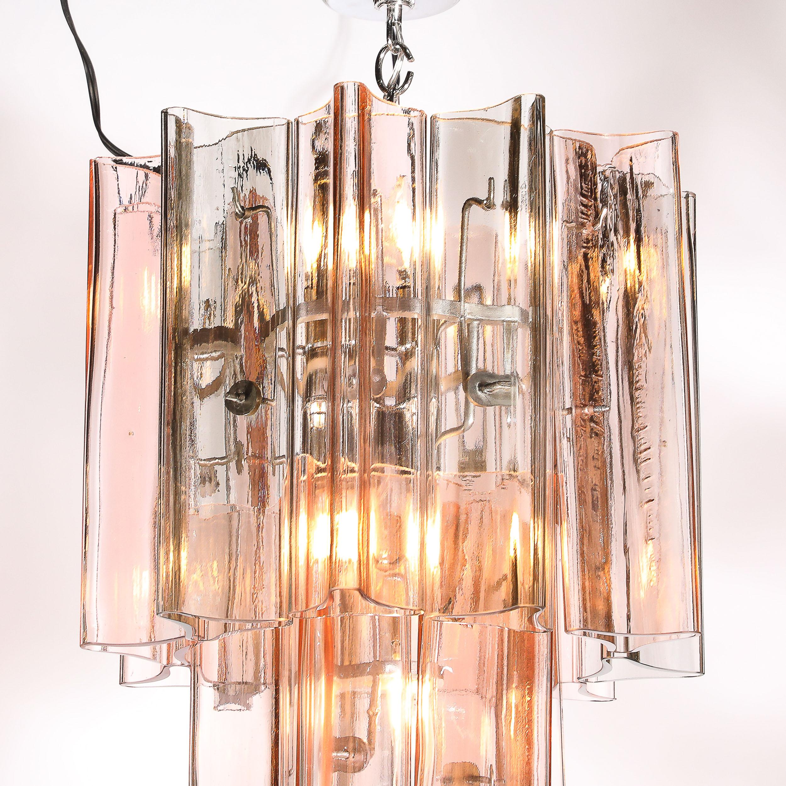 Rare lustre pendentif à 2 branches en verre de Murano fumé et rosé soufflé à la main au milieu du siècle dernier en vente 1