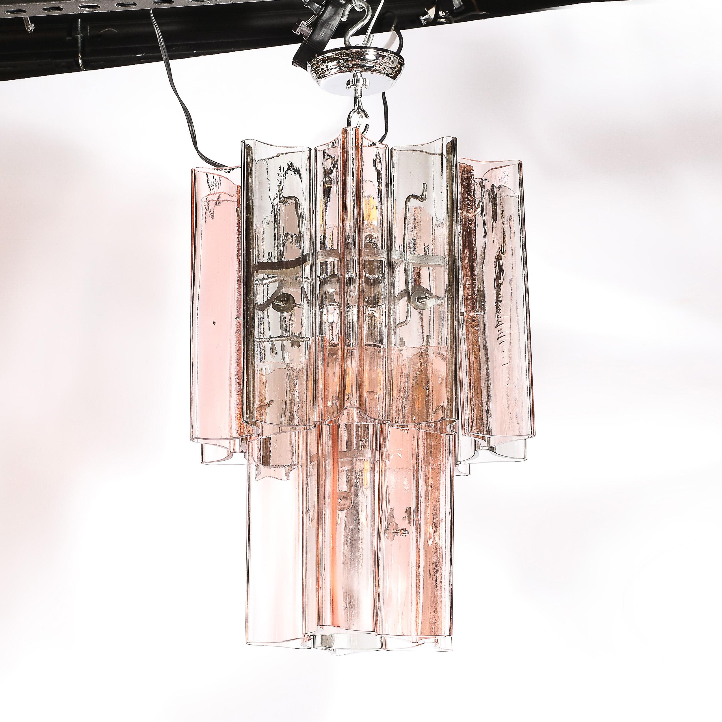 Rare lustre pendentif à 2 branches en verre de Murano fumé et rosé soufflé à la main au milieu du siècle dernier en vente 2