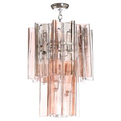 Rare Mid-Century Hand-Blown Smoked & Rose Murano Glass 2-Tier Pendant Chandelier