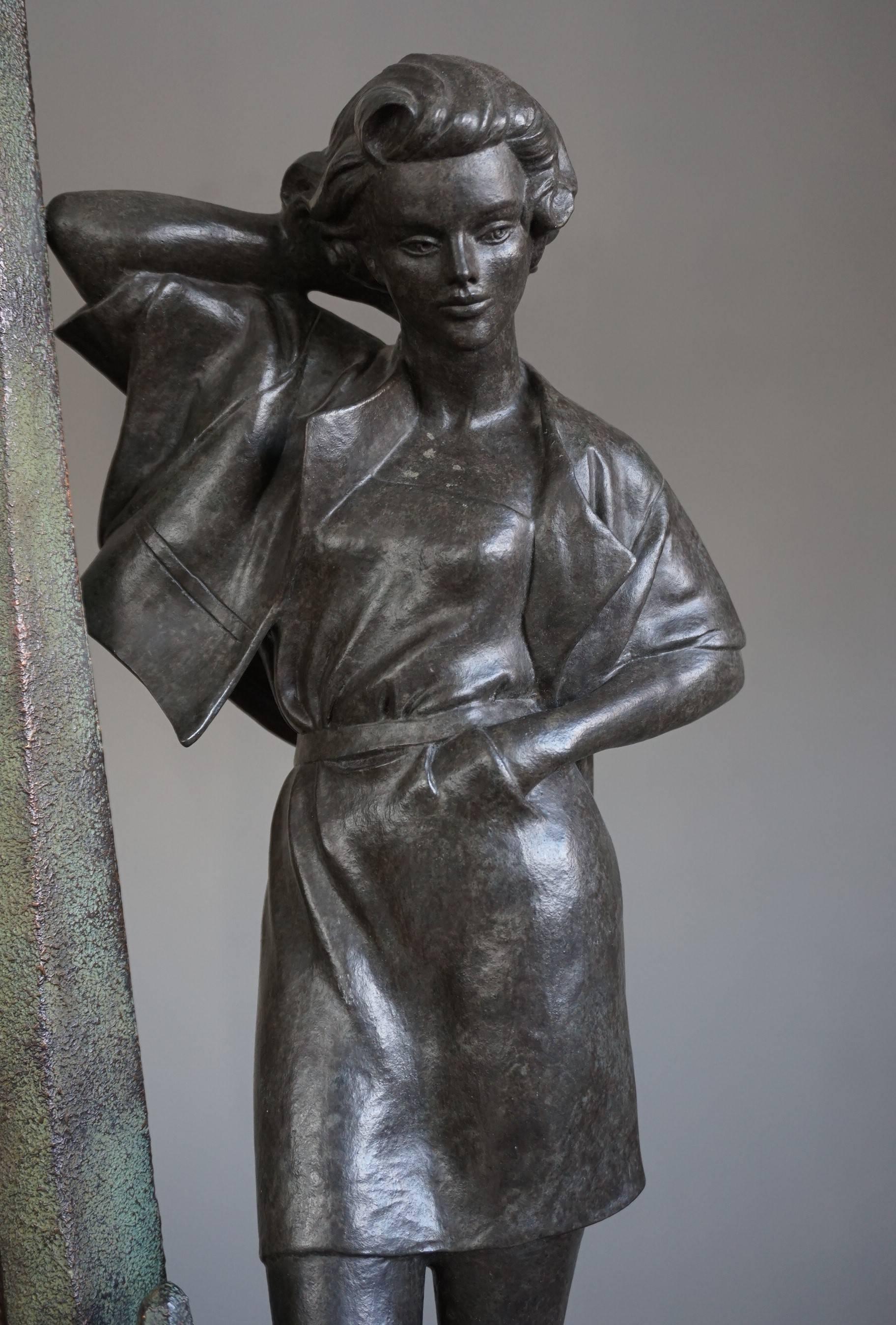 Mid-Century Modern Rare Midcentury High Fashion Model Leaning Against a Bronze Tree Sculpture