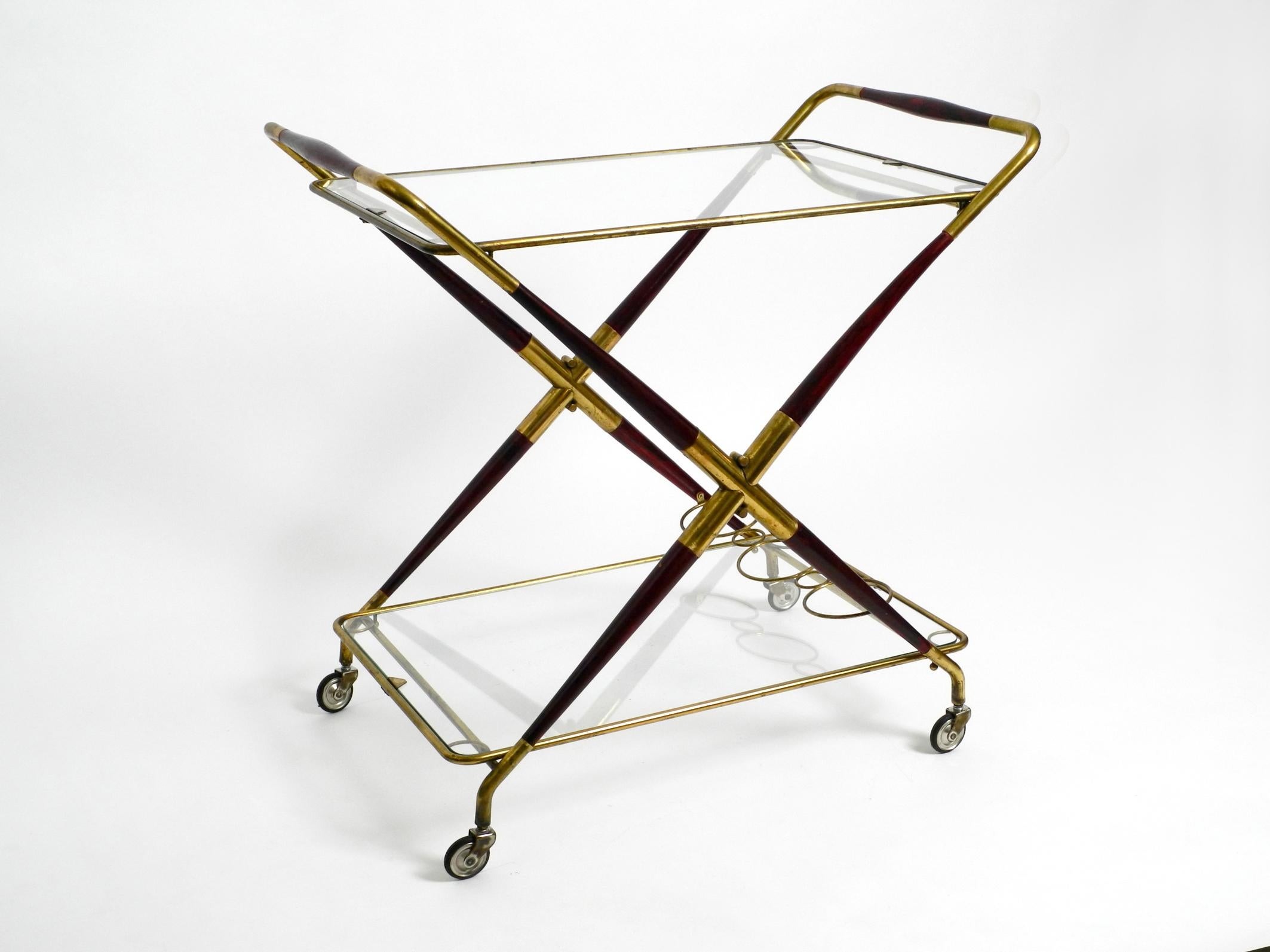 Rare Midcentury Italian Folding Brass and Glass Serving Trolley by Cesare Lacca 6