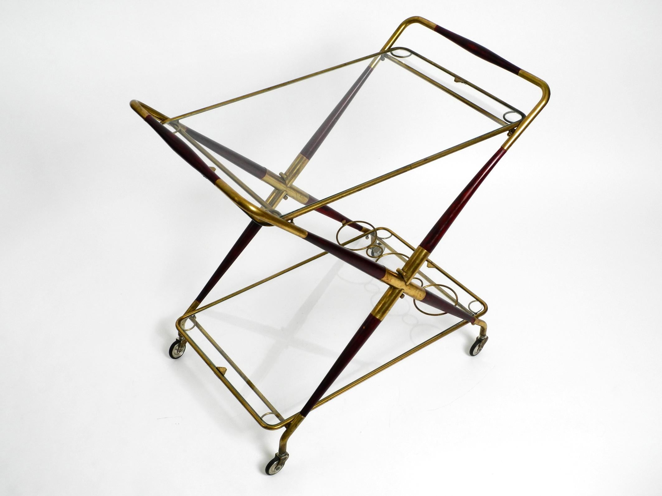 Mid-Century Modern Rare Midcentury Italian Folding Brass and Glass Serving Trolley by Cesare Lacca