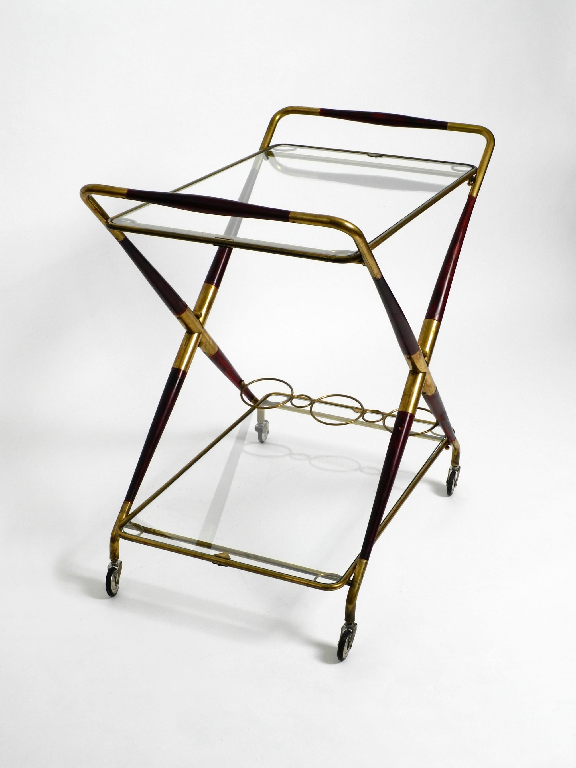 Rare Midcentury Italian Folding Brass and Glass Serving Trolley by Cesare Lacca In Good Condition In München, DE