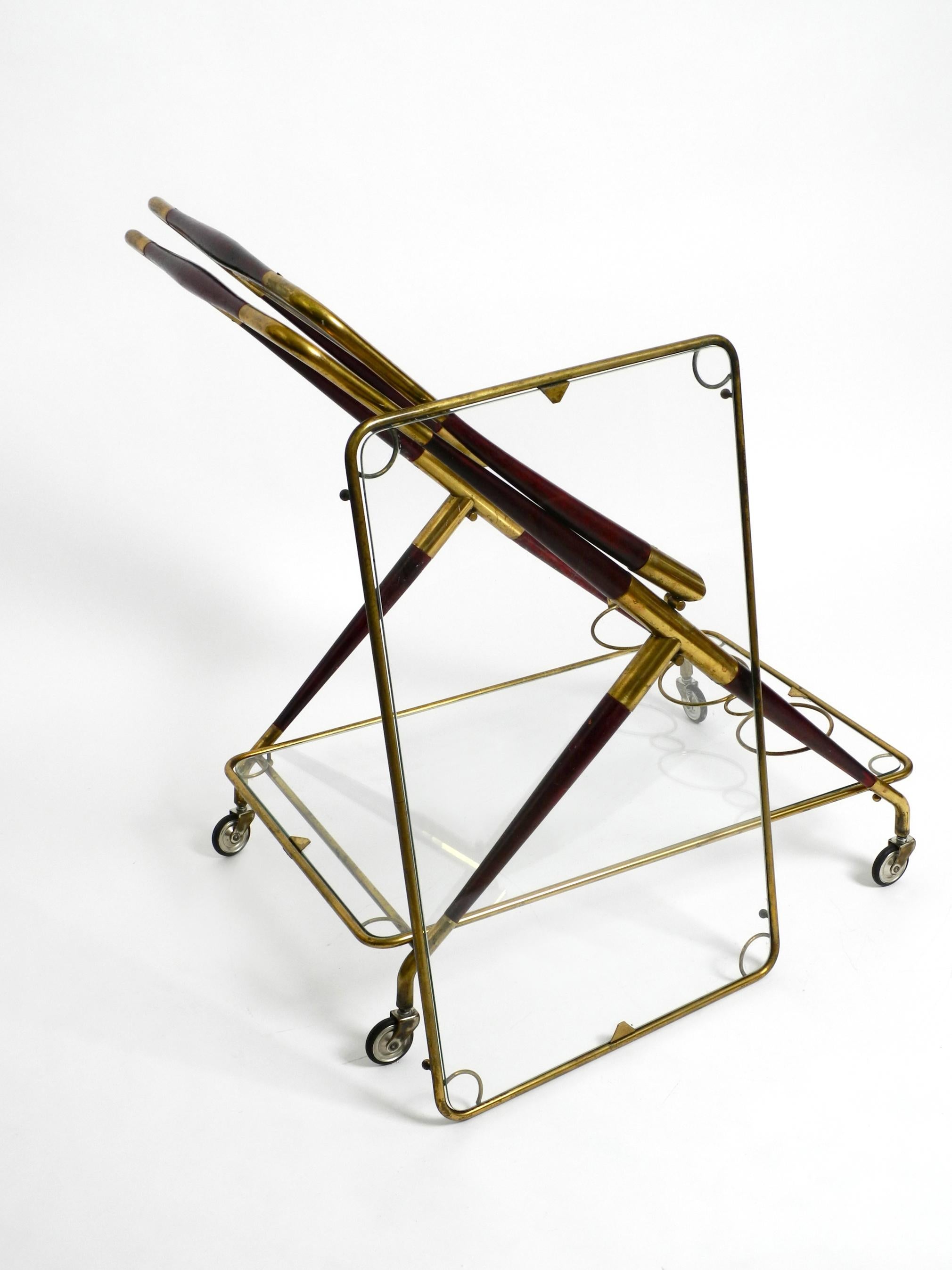 Mid-20th Century Rare Midcentury Italian Folding Brass and Glass Serving Trolley by Cesare Lacca