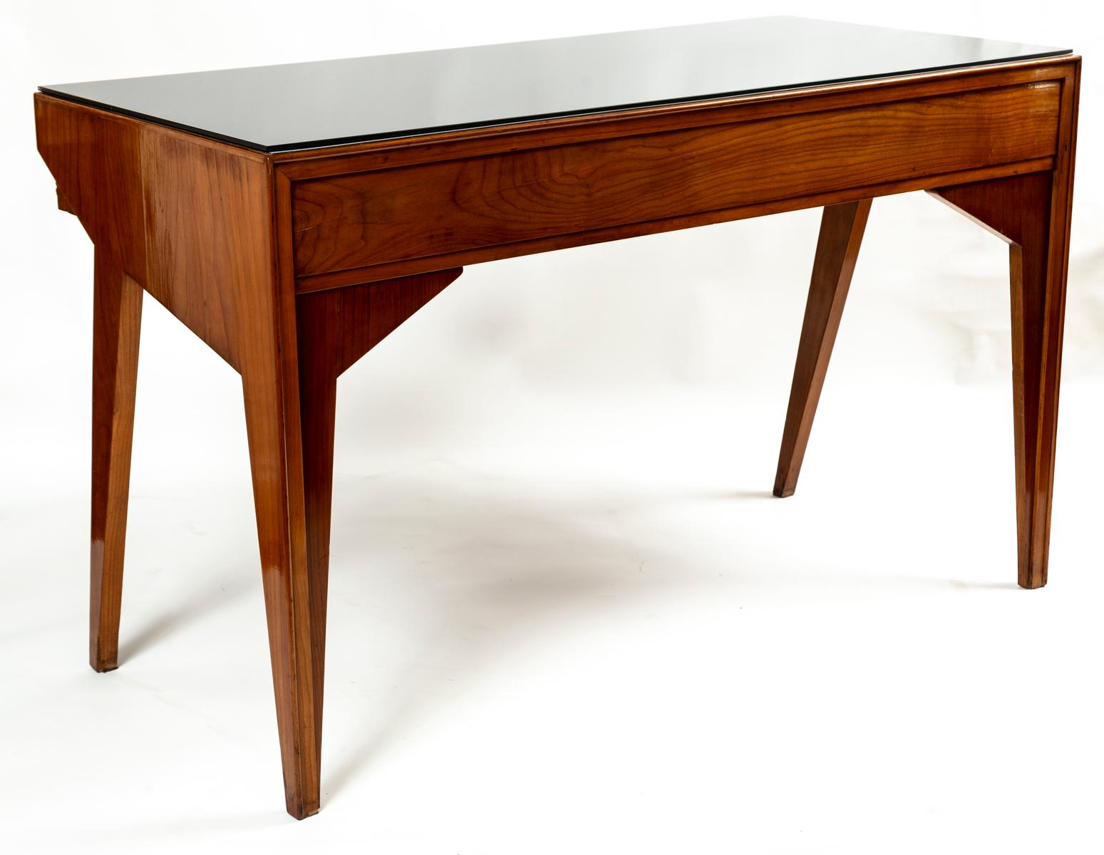 Fruitwood Rare Mid Century Italian Grissinato Desk In The Style Of Gio Ponti For Sale