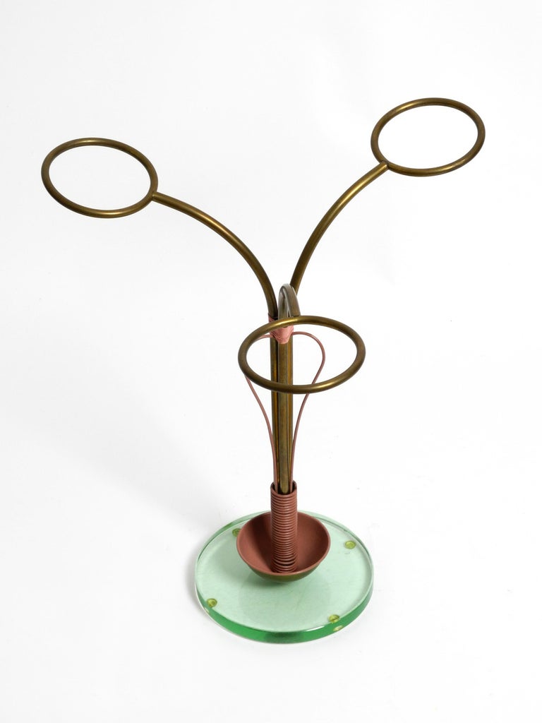 Rare Mid Century Italian Modern Umbrella Stand Made of Brass and Glass