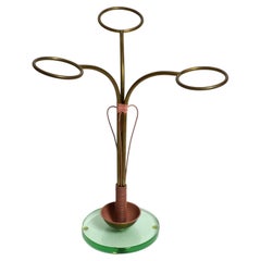 Rare Mid Century Italian Modern Umbrella Stand Made of Brass and Glass Base