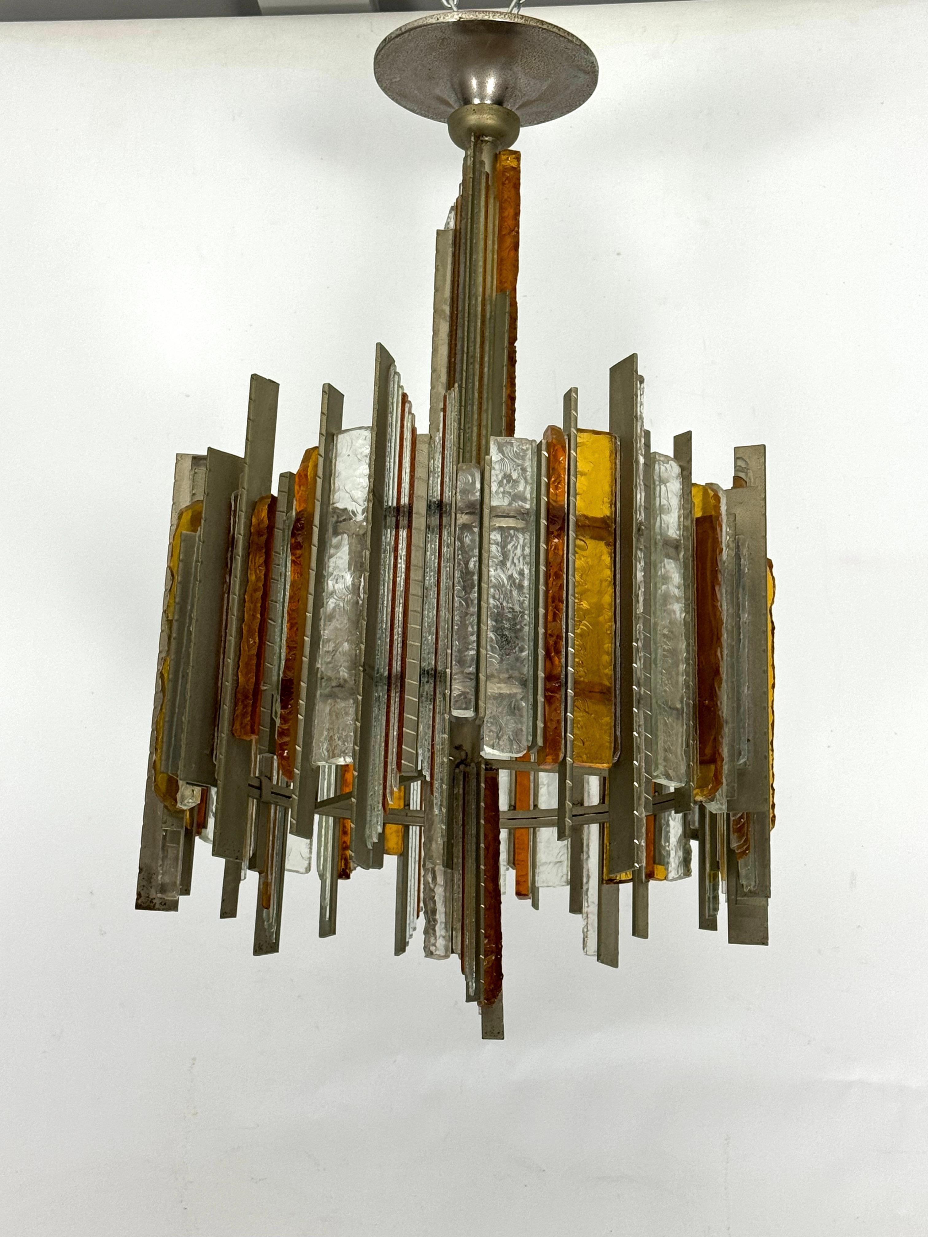 Mid-Century Modern Grand lustre rare du milieu du siècle dernier, d'Albano Poli pour Poliarte. Italie 1970 en vente