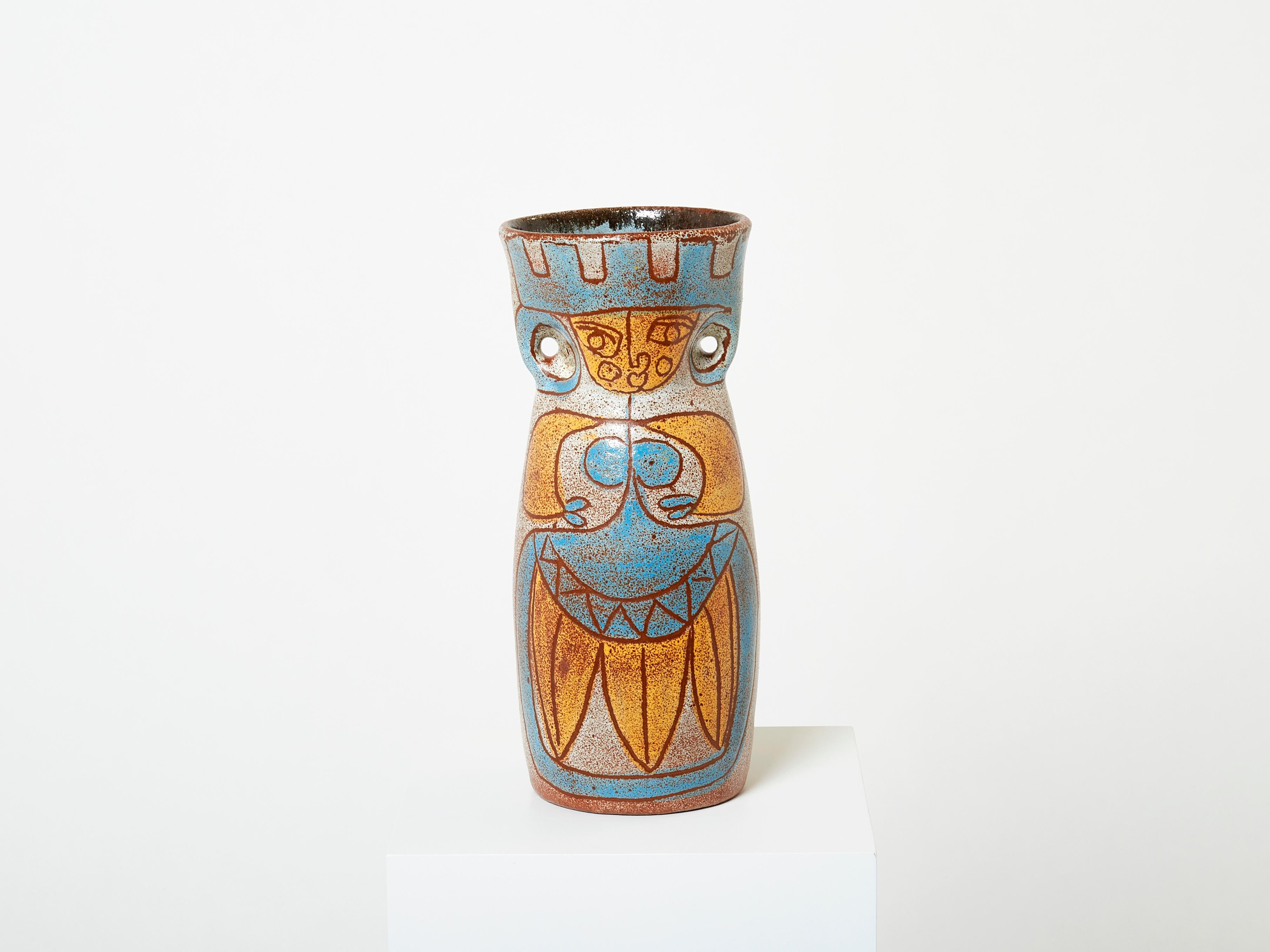 Rare Mid-Century Large French Accolay Ceramic TOTEM Vase, 1950s For Sale 3