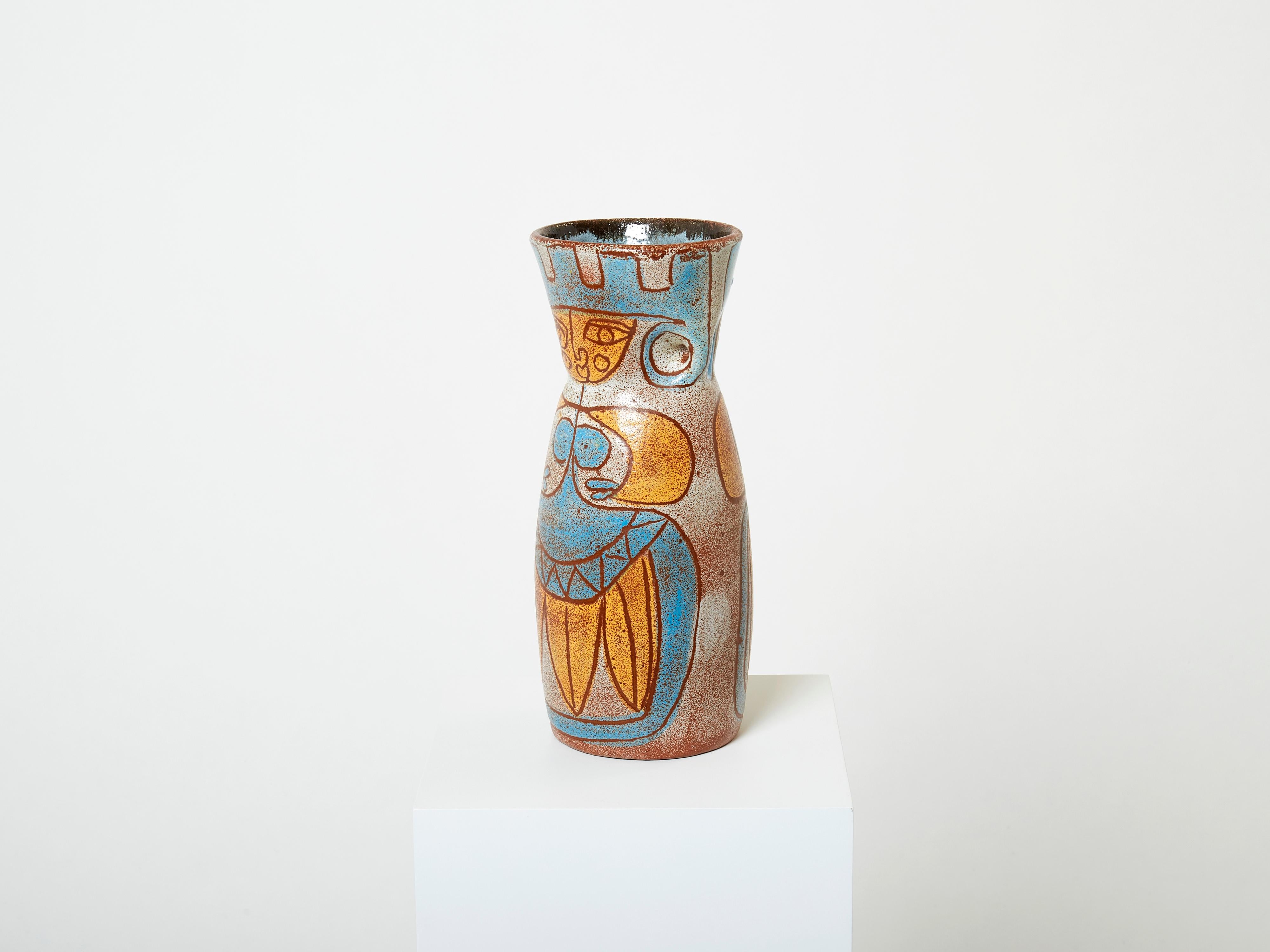 Raro jarrón TOTEM francés grande de cerámica Accolay de mediados de siglo, años 50 Moderno de mediados de siglo en venta