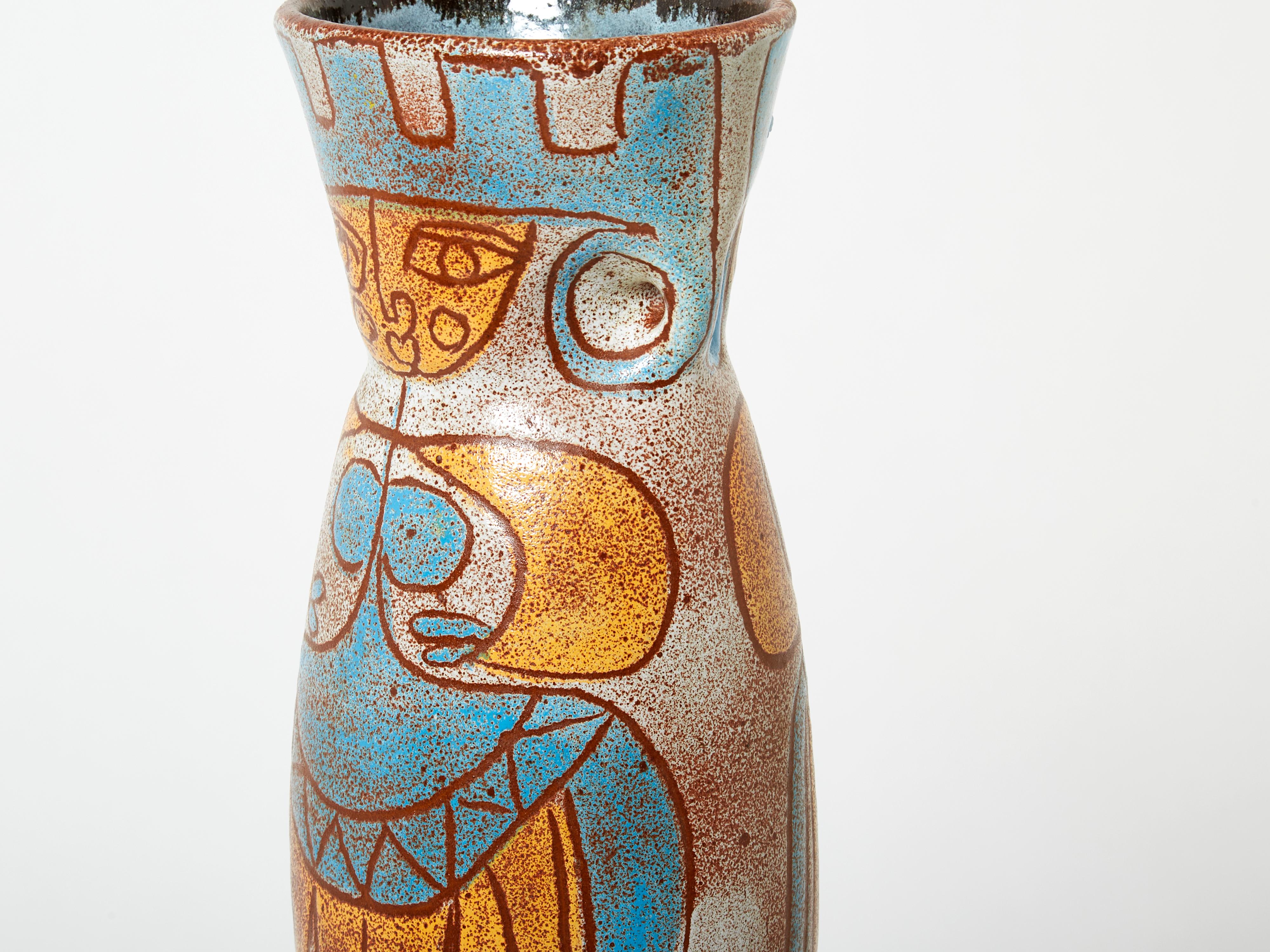 Mid-Century Modern Rare grand vase français du milieu du siècle en céramique Accolay TOTEM, 1950s en vente