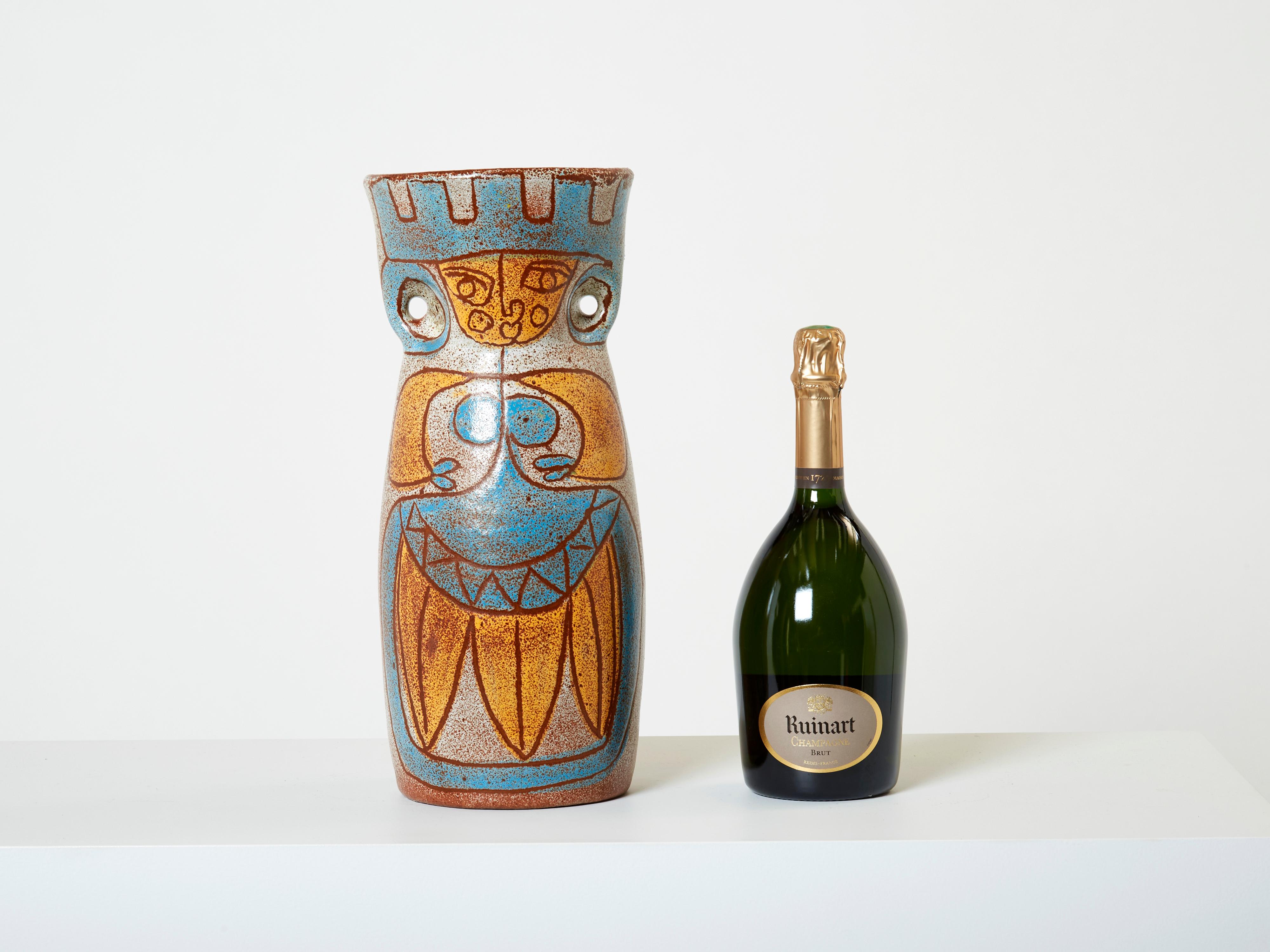 Rare Mid-Century Large French Accolay Ceramic TOTEM Vase, 1950s For Sale 2