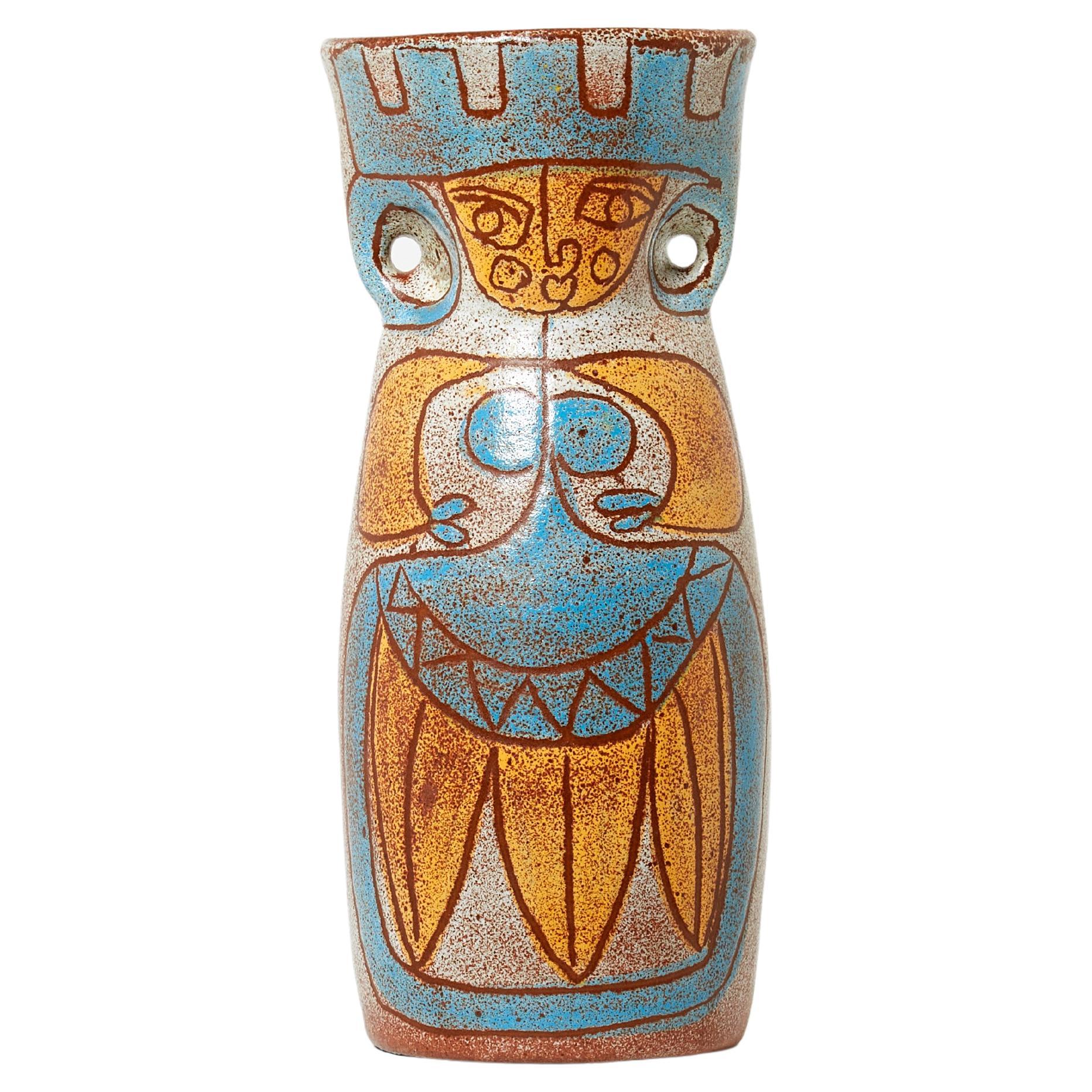 Seltene große französische Accolay-Keramikvase TOTEM aus der Jahrhundertmitte, 1950er Jahre