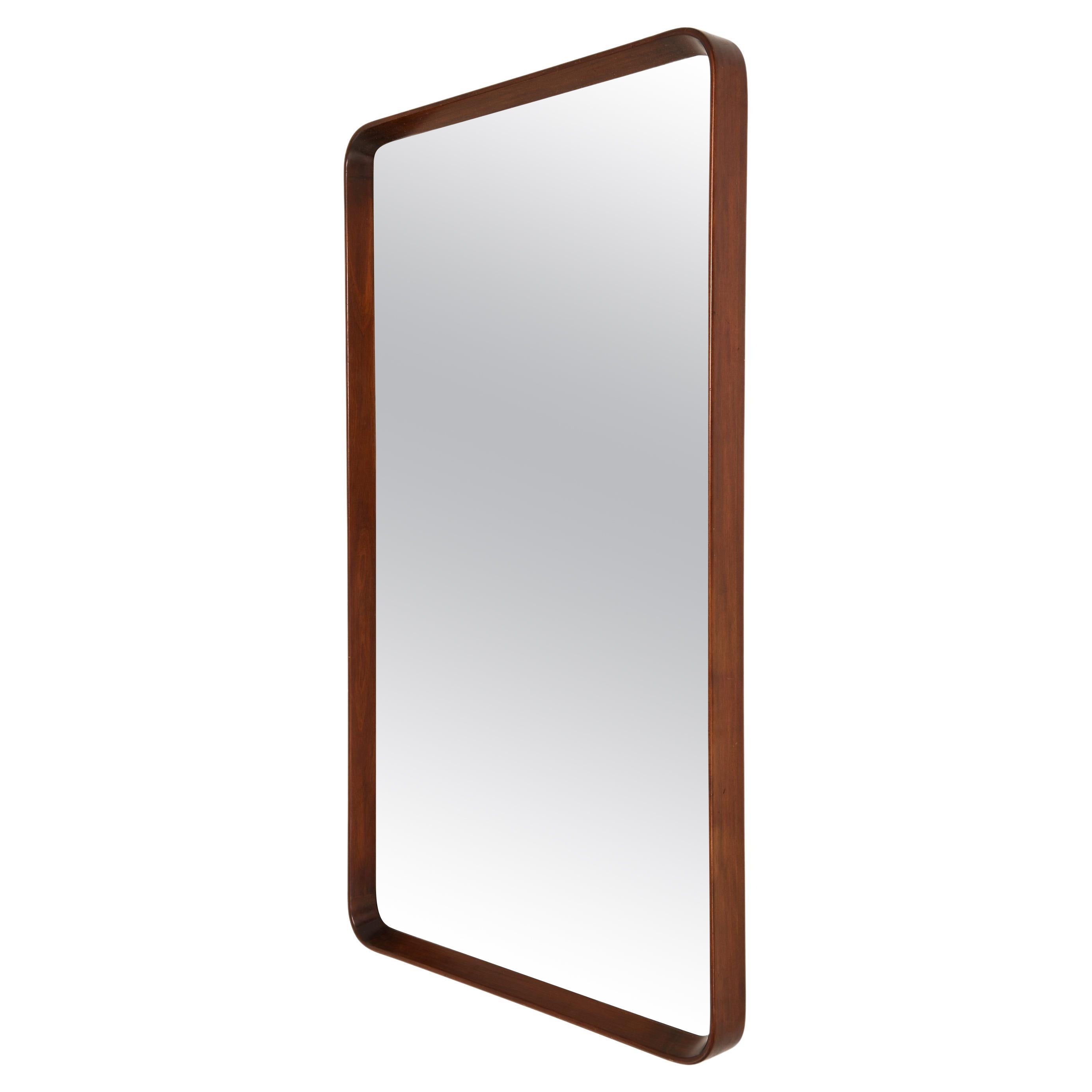 Grand miroir rare du milieu du siècle en acajou, années 1940