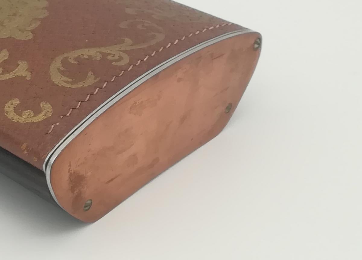 Anodized Rare Mid-Century Leather, Oak Wood and Aluminum Cigarette Box by Carl Auböck For Sale