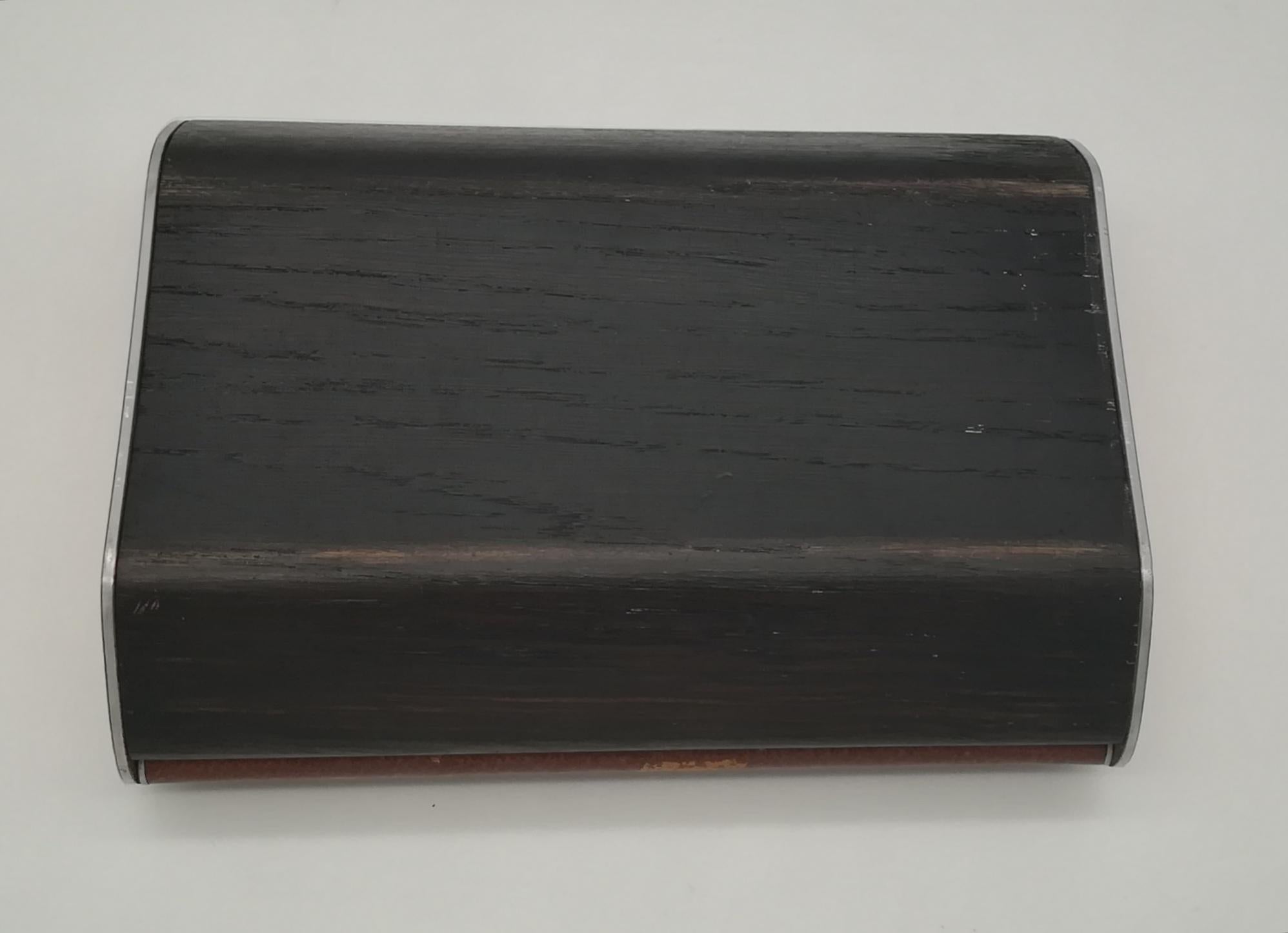 20th Century Rare Mid-Century Leather, Oak Wood and Aluminum Cigarette Box by Carl Auböck For Sale