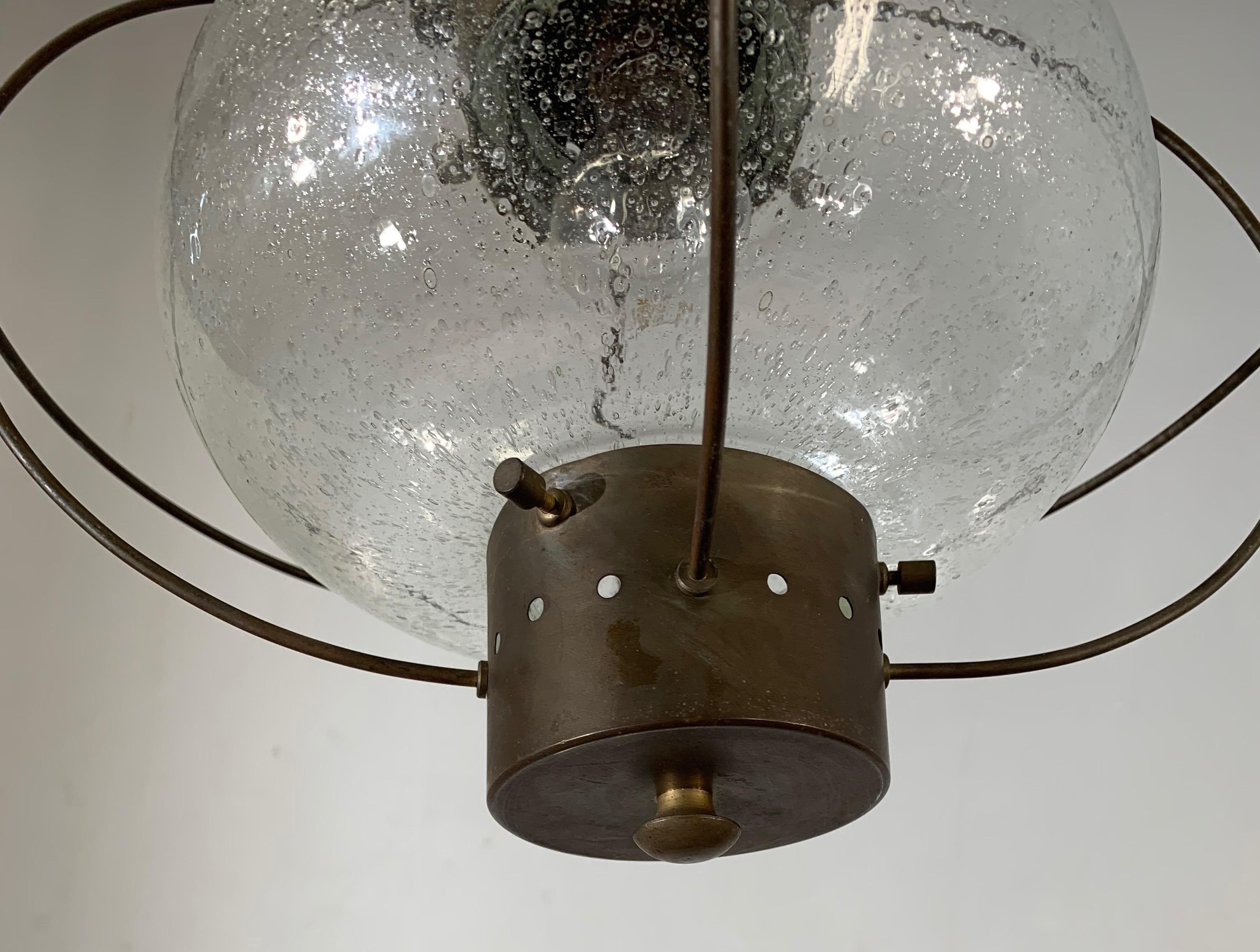 Rare, Midcentury Made Brass and Glass Ship Pendant Light / Storm Lantern Design 3