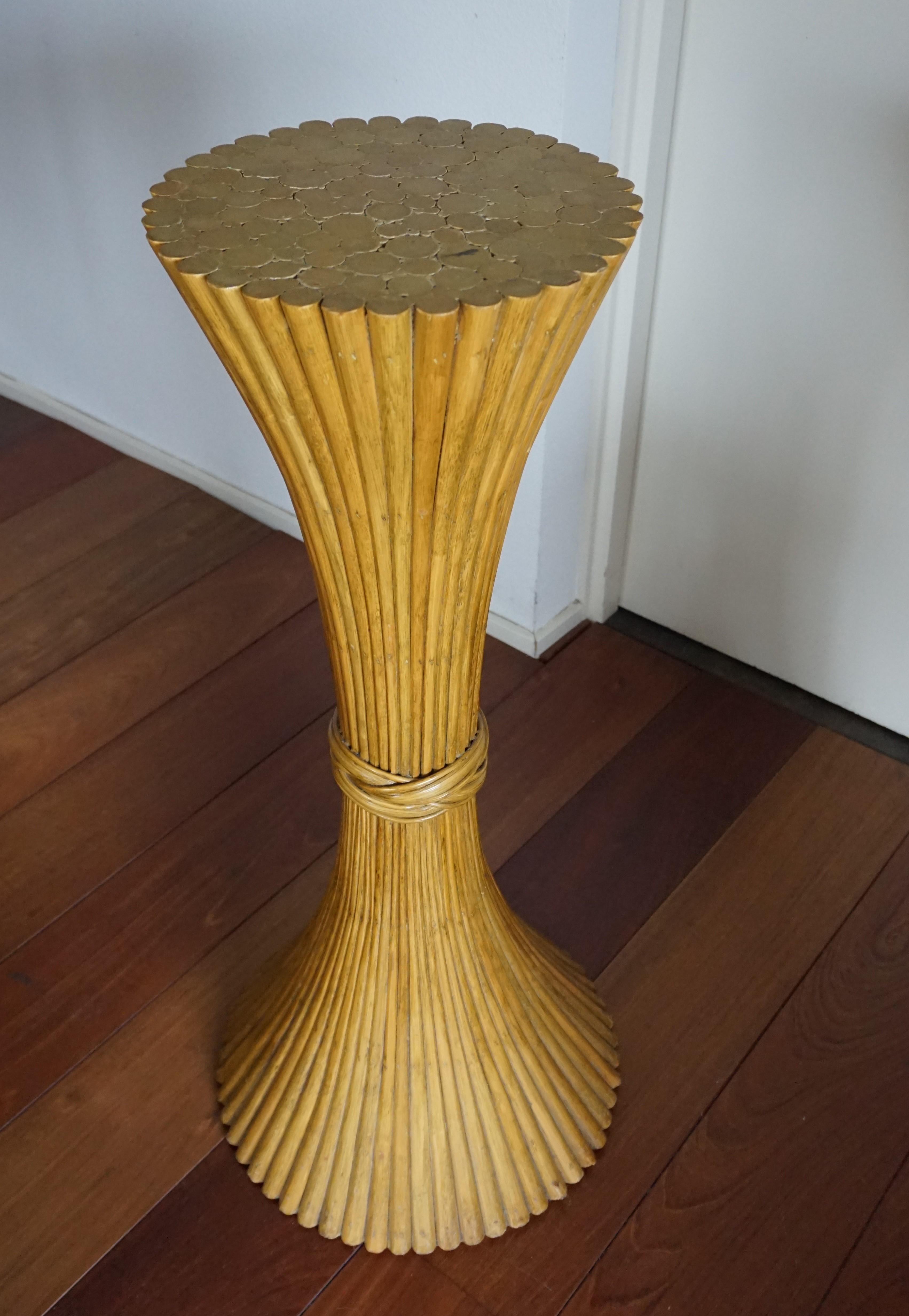 American Rare Midcentury Made McGuire Sheaf of Wheat Rattan Floor Pedestal Display Stand