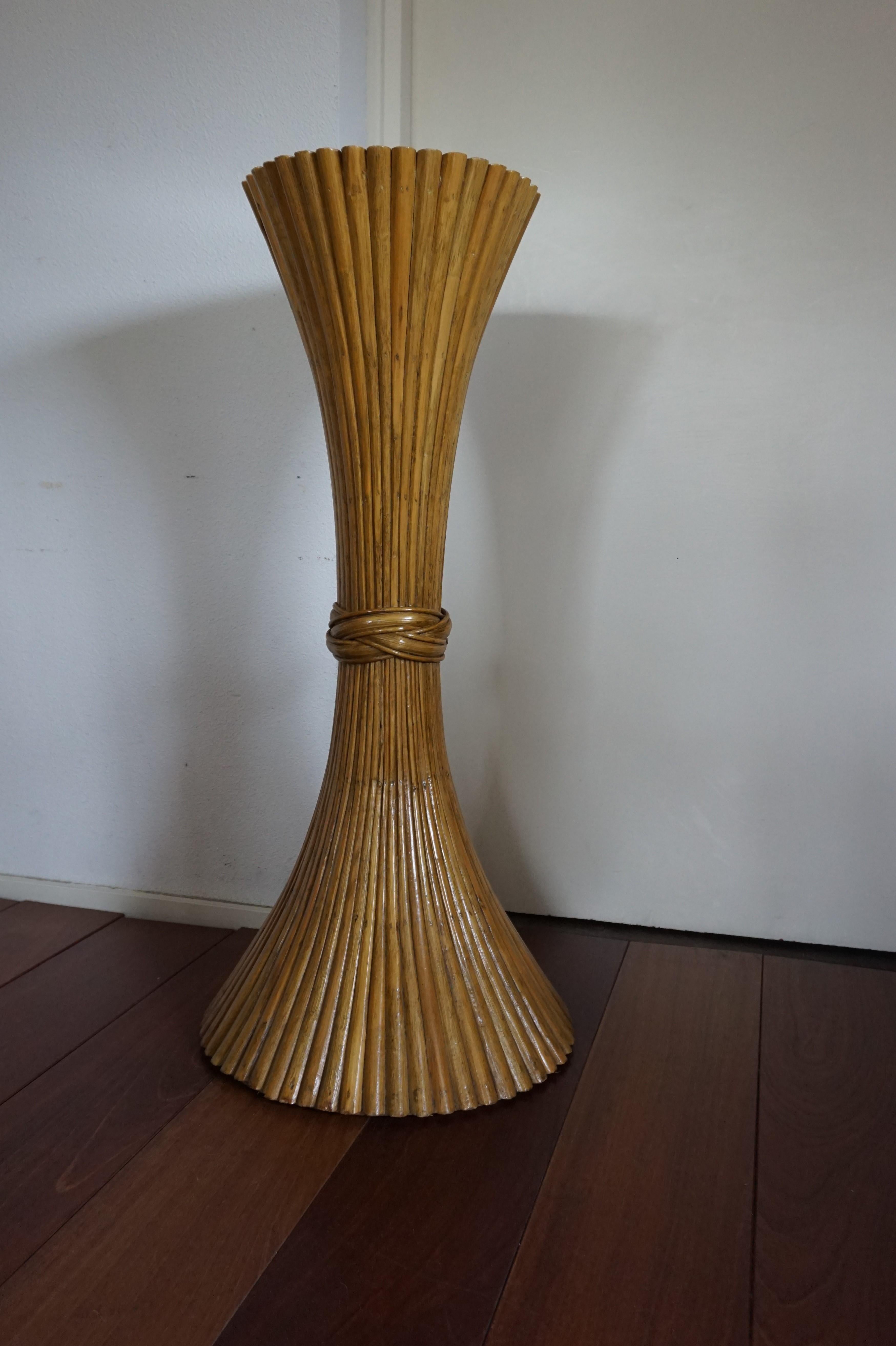 Wood Rare Midcentury Made McGuire Sheaf of Wheat Rattan Floor Pedestal Display Stand