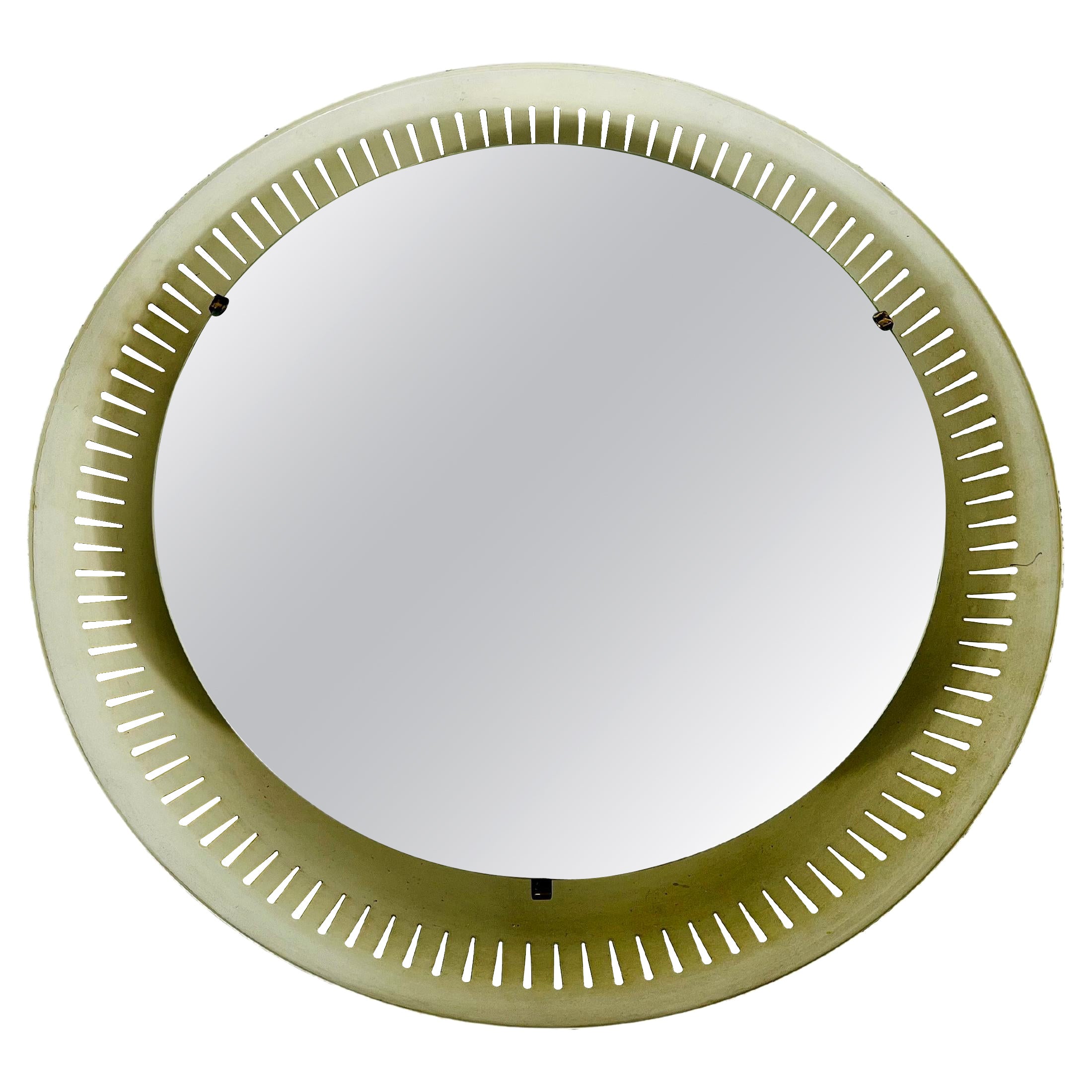 Rare miroir en métal éclairé du milieu du siècle dernier par Hillebrand, Allemagne, années 1950