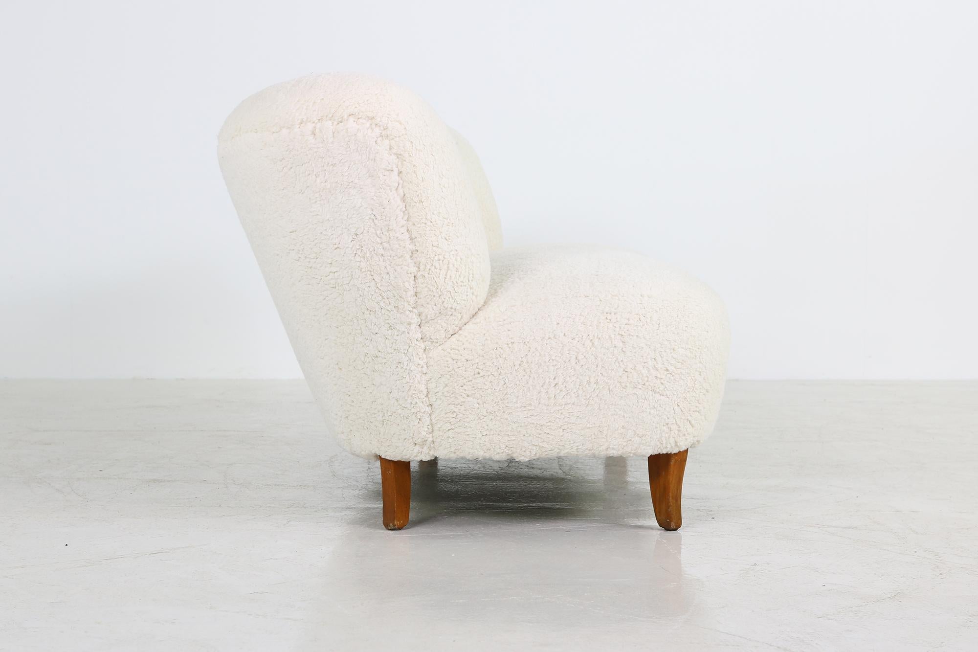 Rare Mid-Century Modern 1950s Gosta Jonsson Lounge Sofa, Teddy Fur & Leather 1