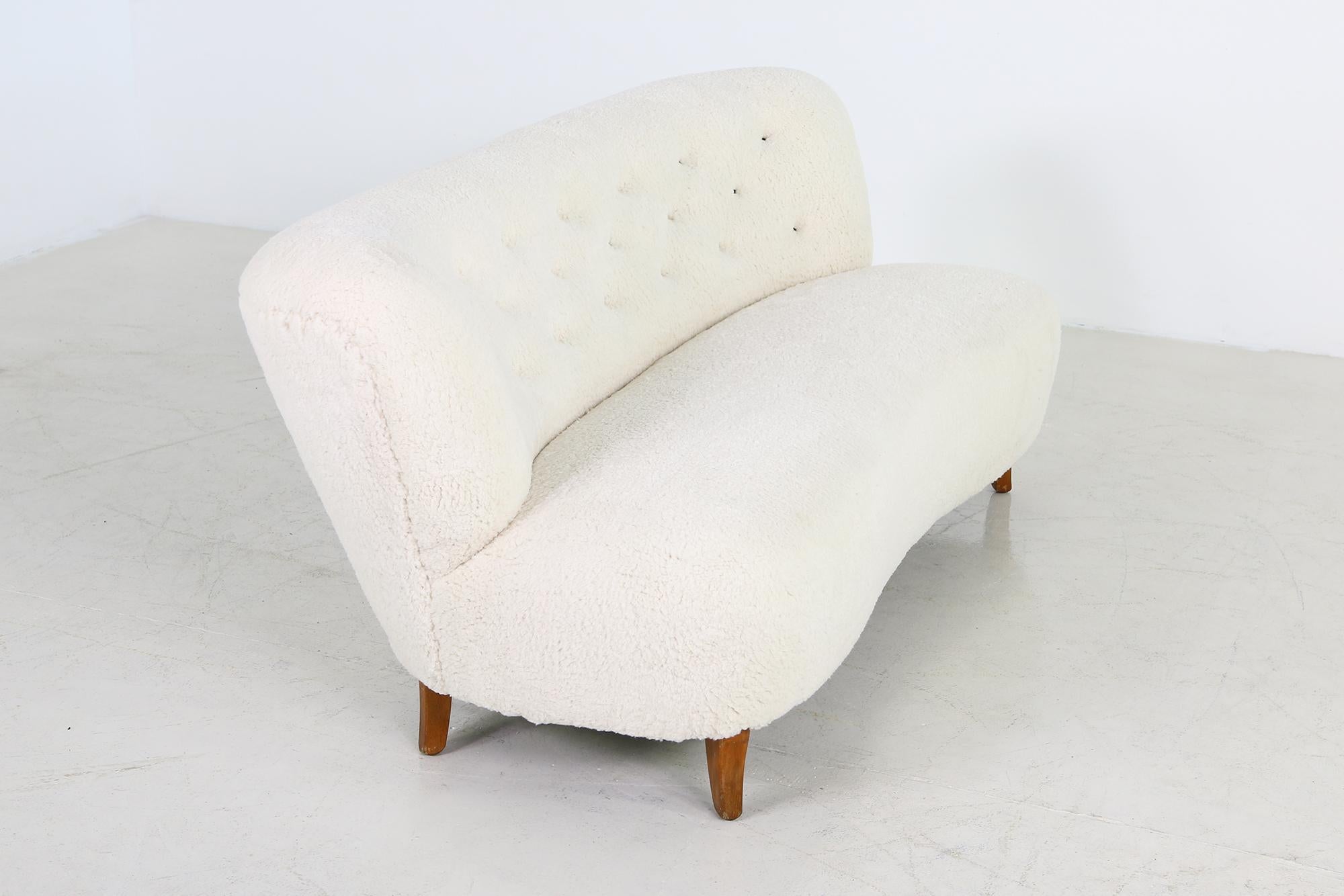 Rare Mid-Century Modern 1950s Gosta Jonsson Lounge Sofa, Teddy Fur & Leather 2