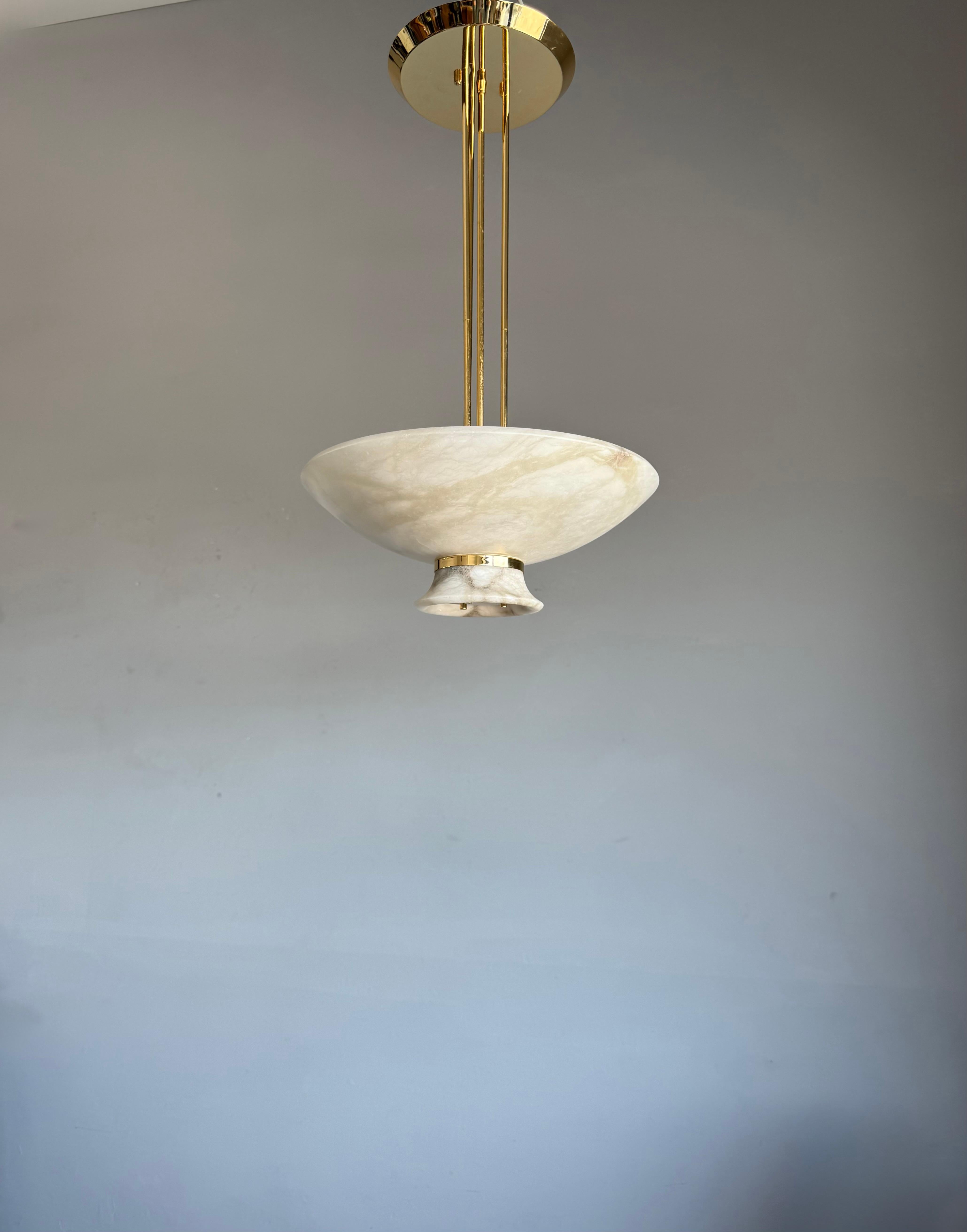 Rare Mid-Century Modern Alabaster Pendant Light with Brass Detail, Italy, 1970s For Sale 11