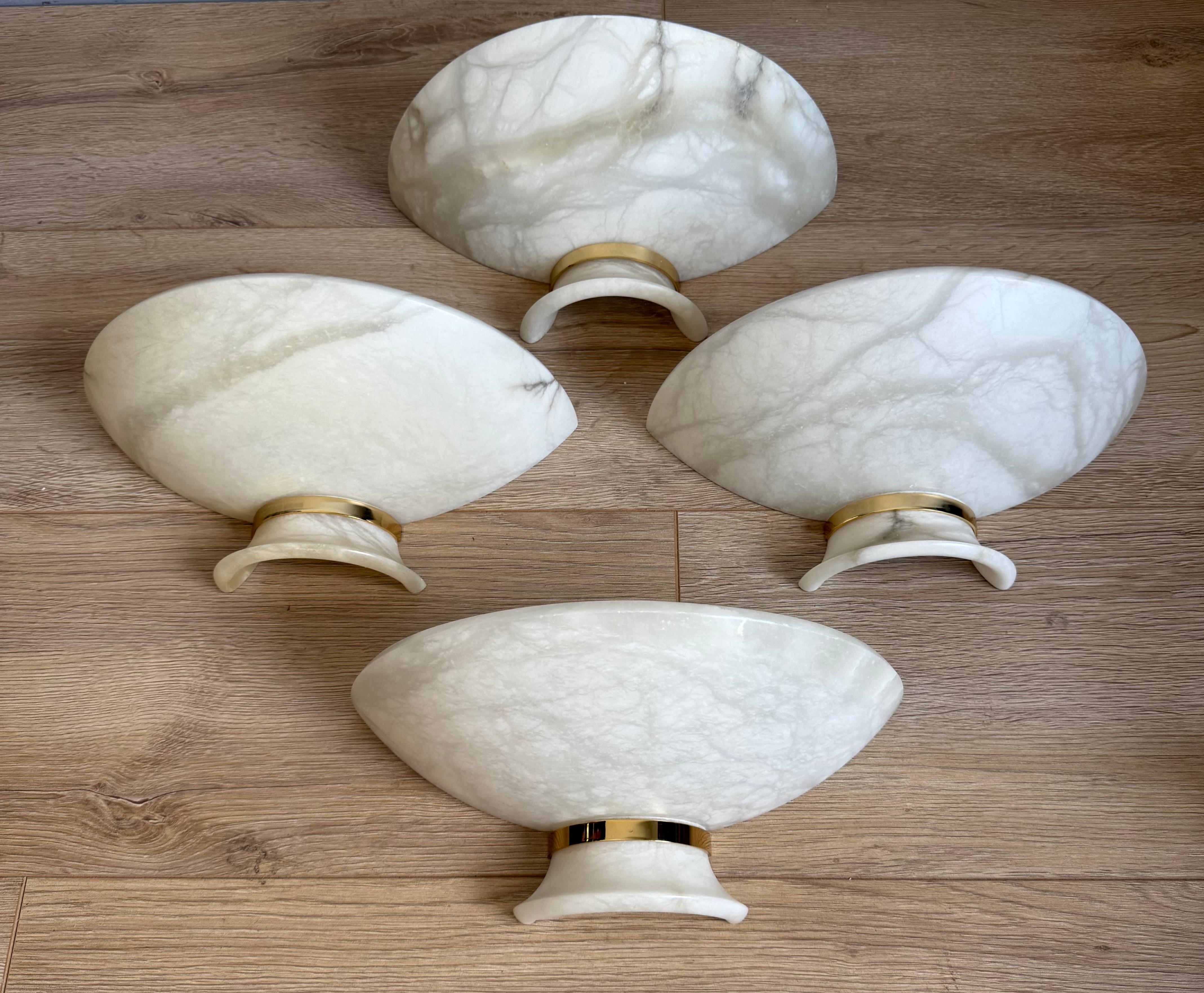 Rare Mid-Century Modern Alabaster Pendant Light with Brass Detail, Italy, 1970s For Sale 13