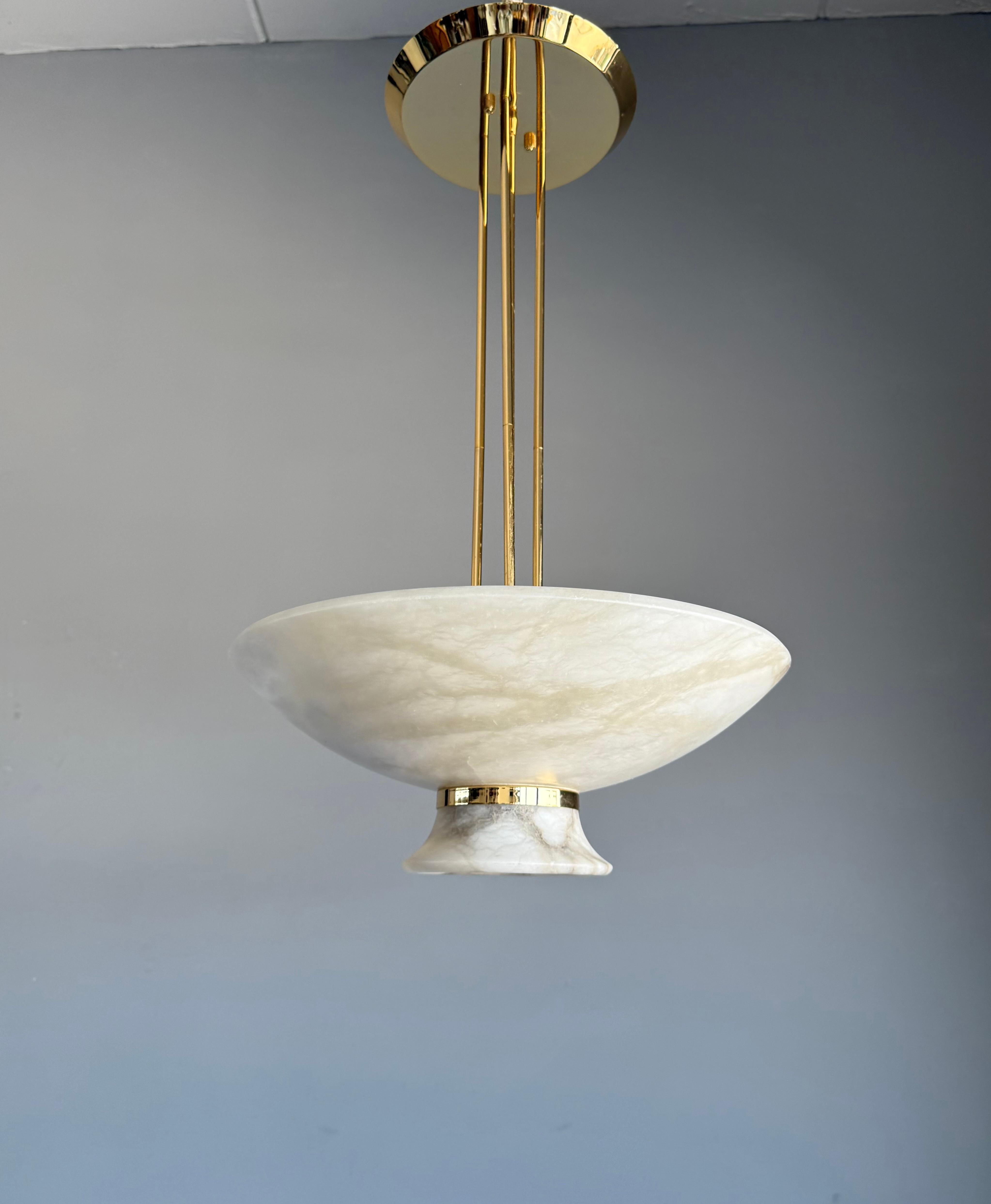 Rare Mid-Century Modern Alabaster Pendant Light with Brass Detail, Italy, 1970s For Sale 2