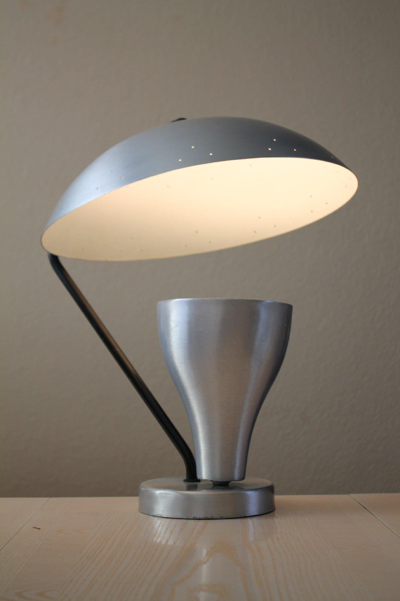American Mid Century Modern Aluminum Saucer Reflector Lamp Russel Wright 50s Art Deco For Sale