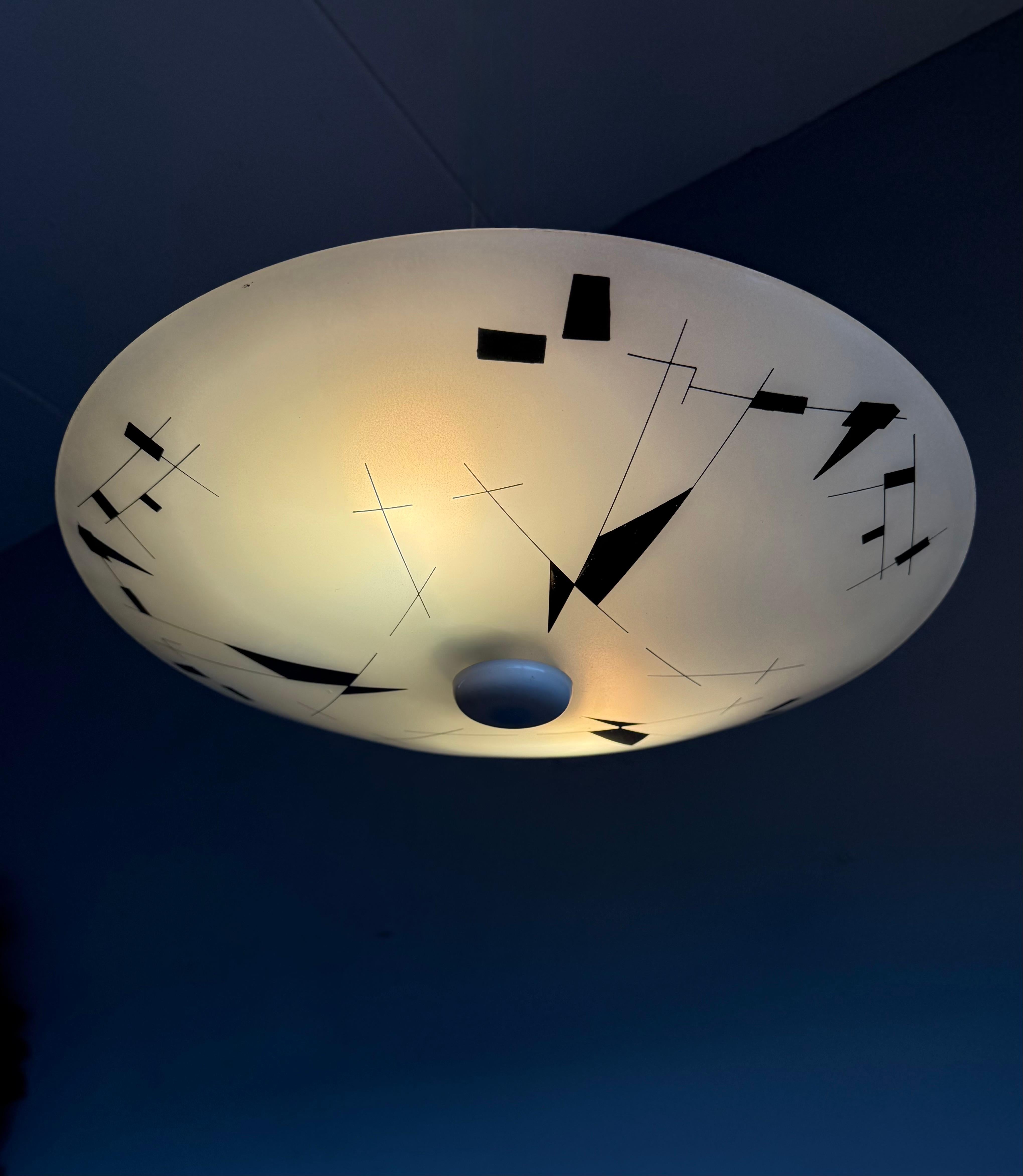 Rare Mid-Century Modern Artistic Glass Art Flush Mount or Ceiling Light, 1950 For Sale 10