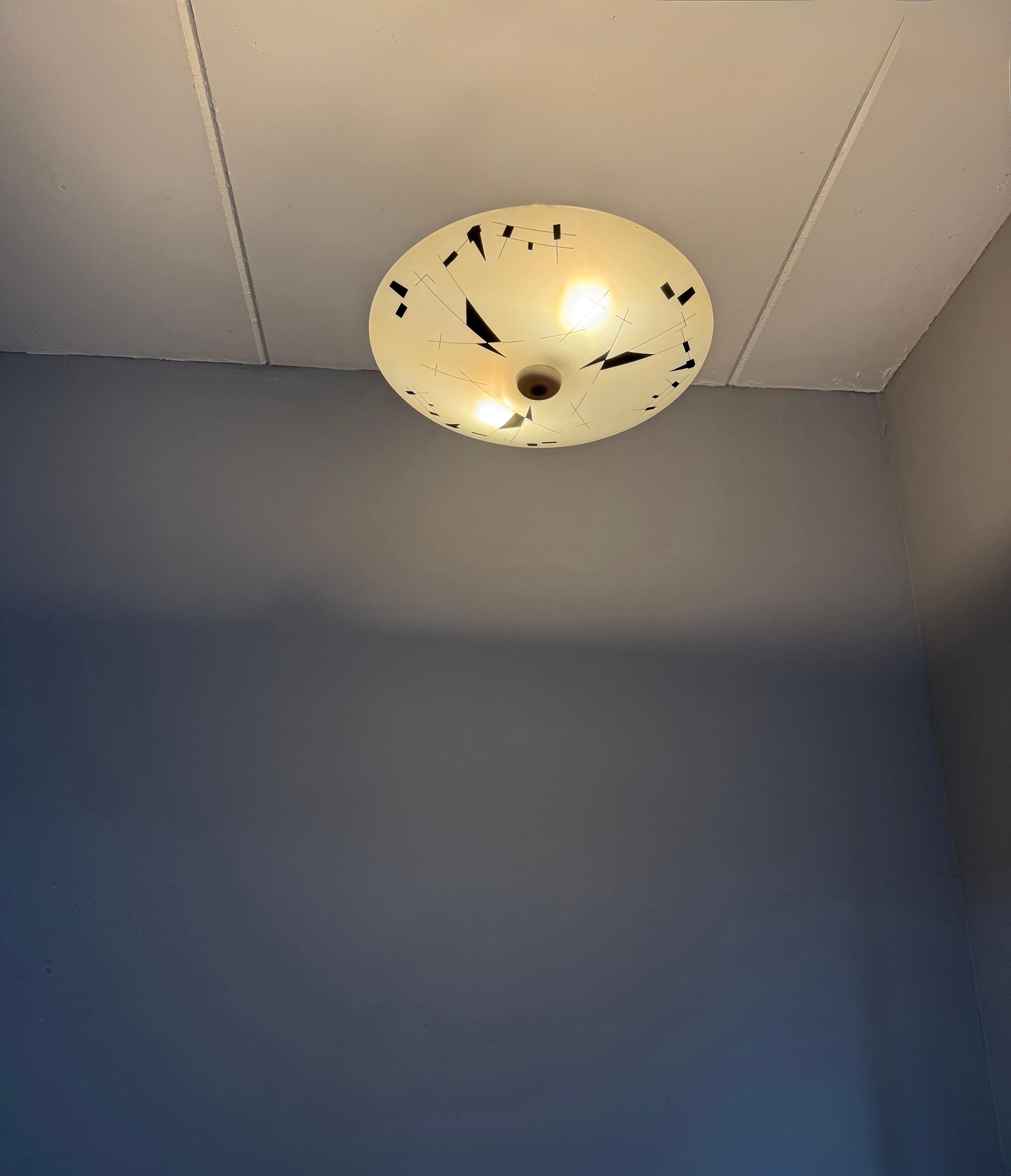 Rare Mid-Century Modern Artistic Glass Art Flush Mount or Ceiling Light, 1950 For Sale 11