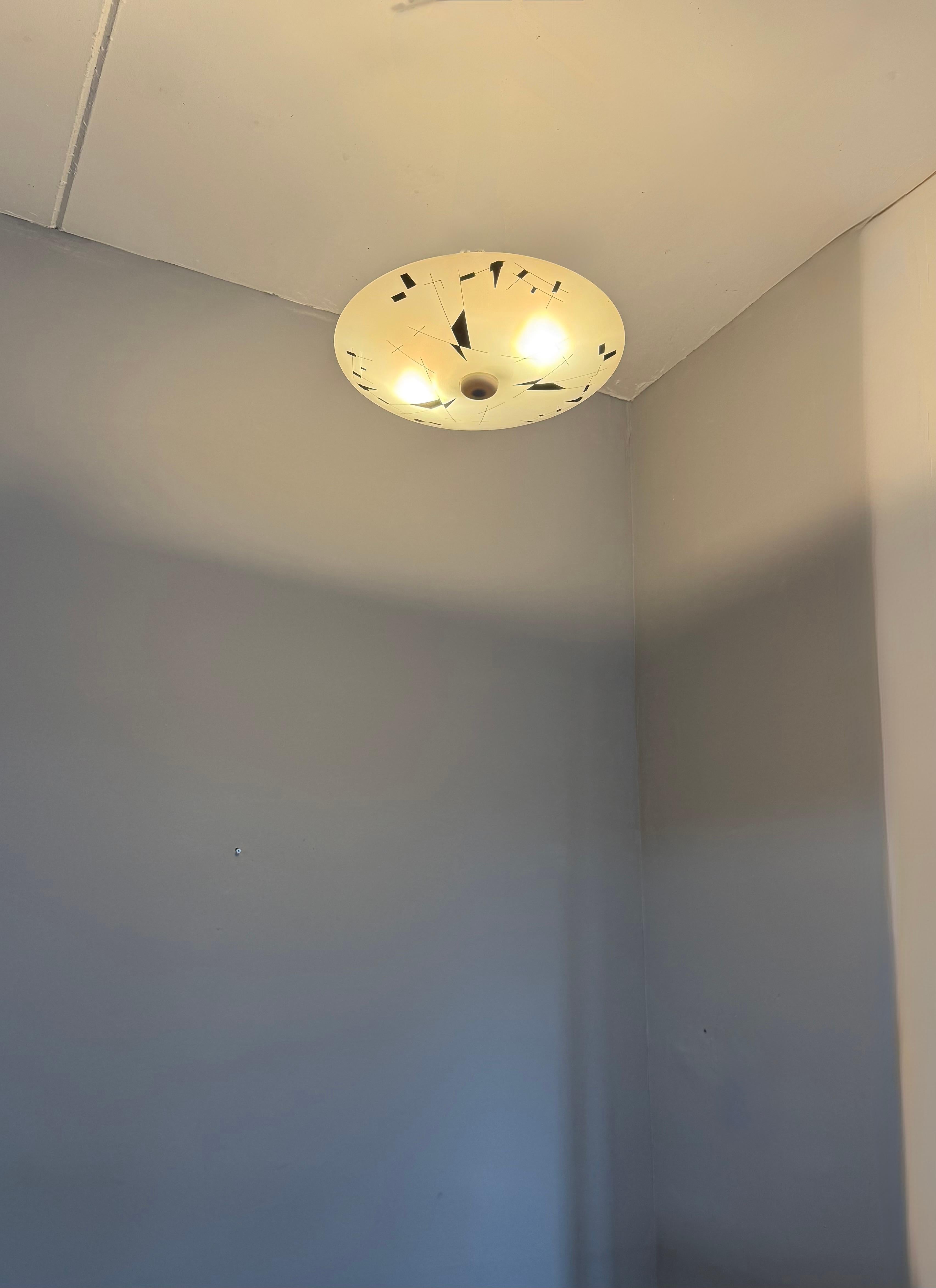 Rare Mid-Century Modern Artistic Glass Art Flush Mount or Ceiling Light, 1950 For Sale 12