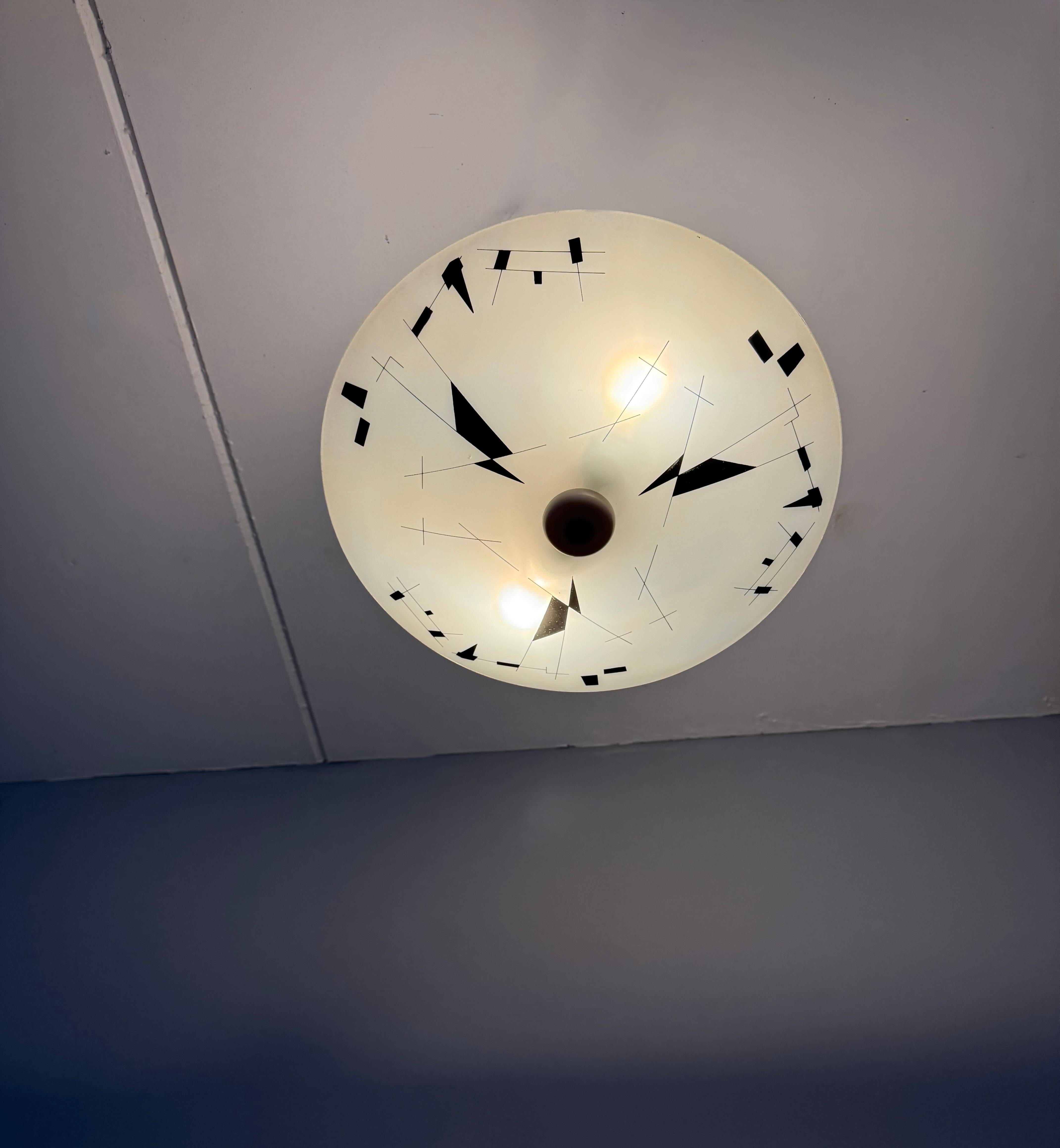 Rare Mid-Century Modern Artistic Glass Art Flush Mount or Ceiling Light, 1950 For Sale 13