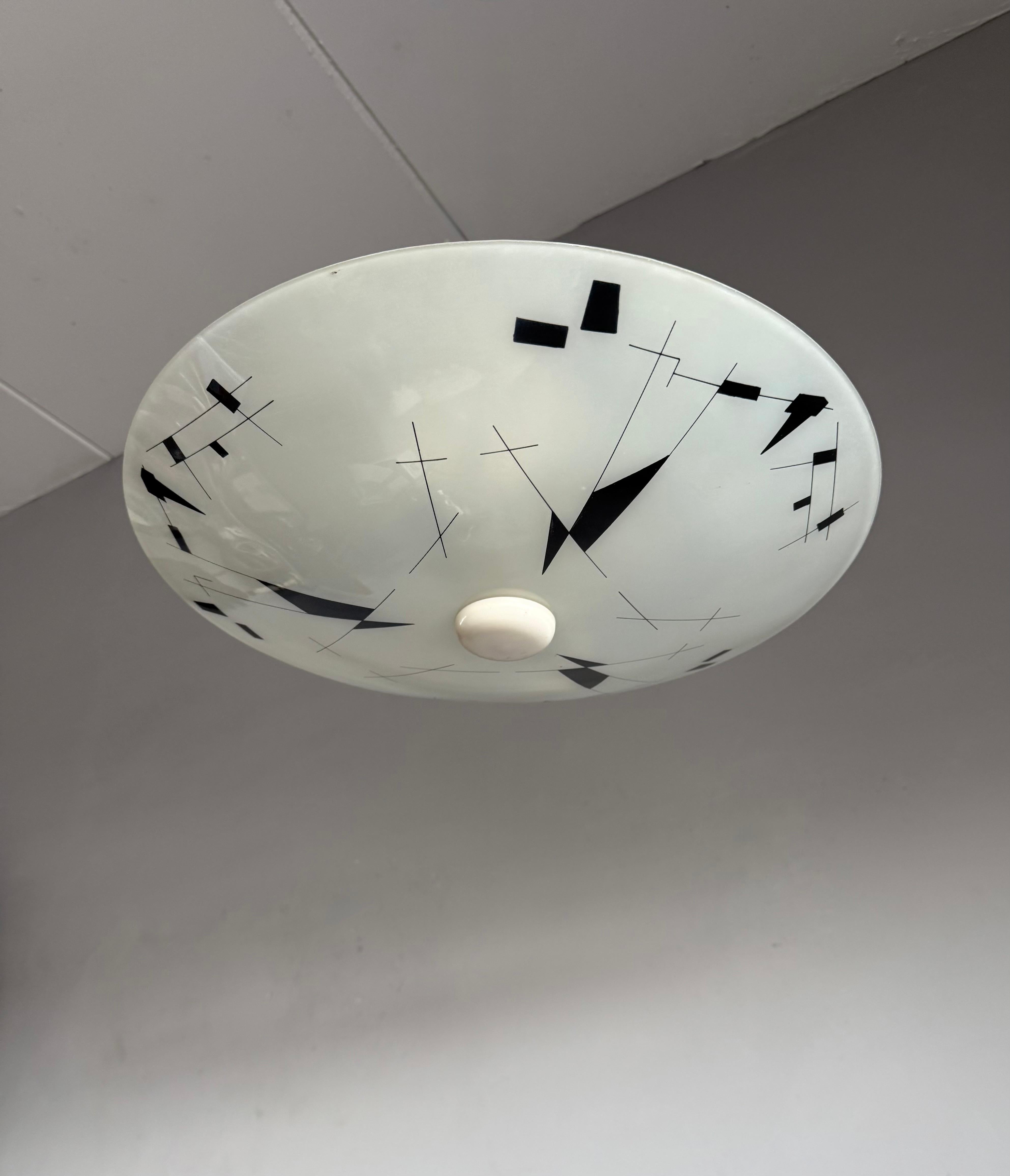 European Rare Mid-Century Modern Artistic Glass Art Flush Mount or Ceiling Light, 1950 For Sale