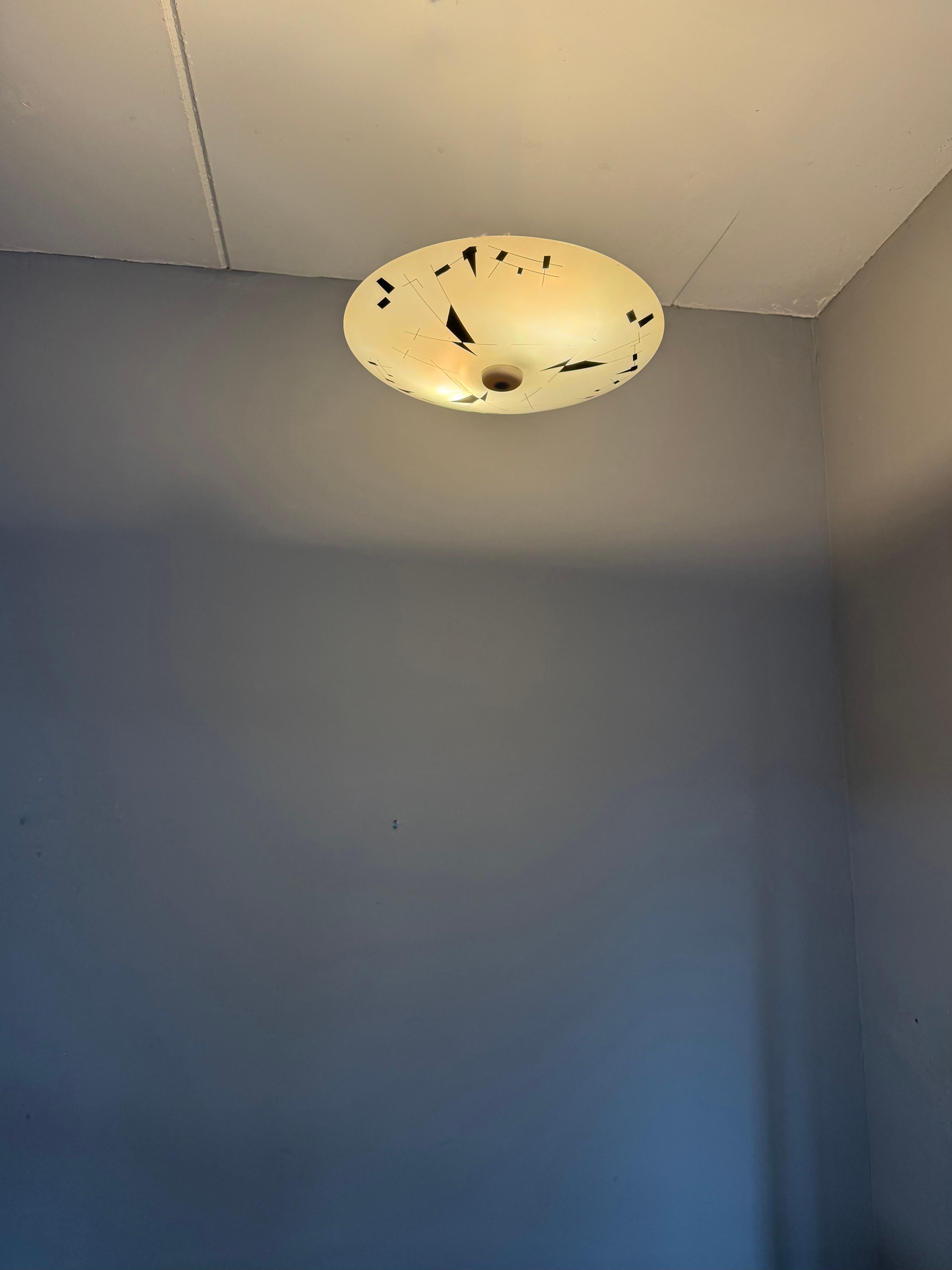 Hand-Crafted Rare Mid-Century Modern Artistic Glass Art Flush Mount or Ceiling Light, 1950 For Sale