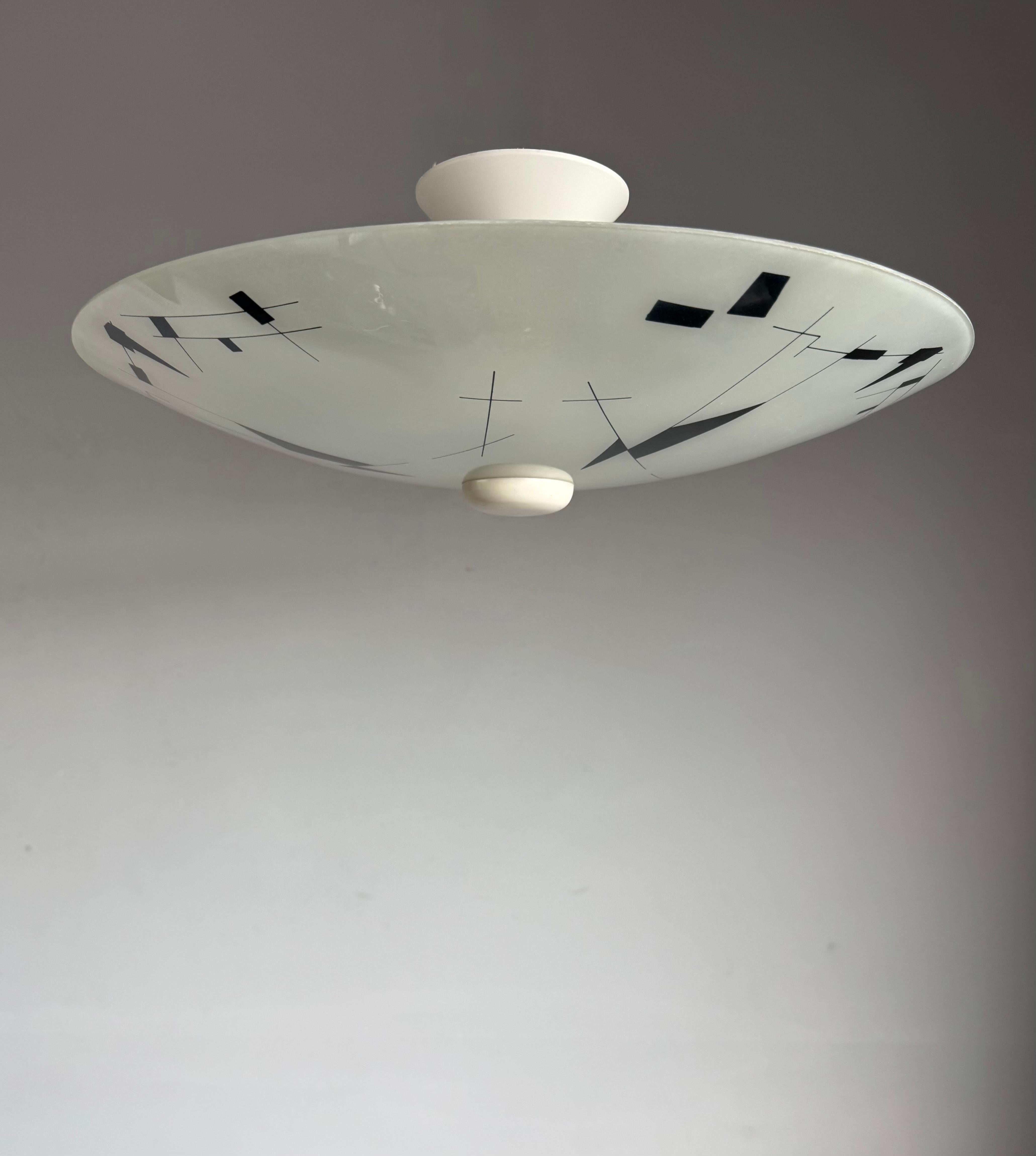 20th Century Rare Mid-Century Modern Artistic Glass Art Flush Mount or Ceiling Light, 1950 For Sale