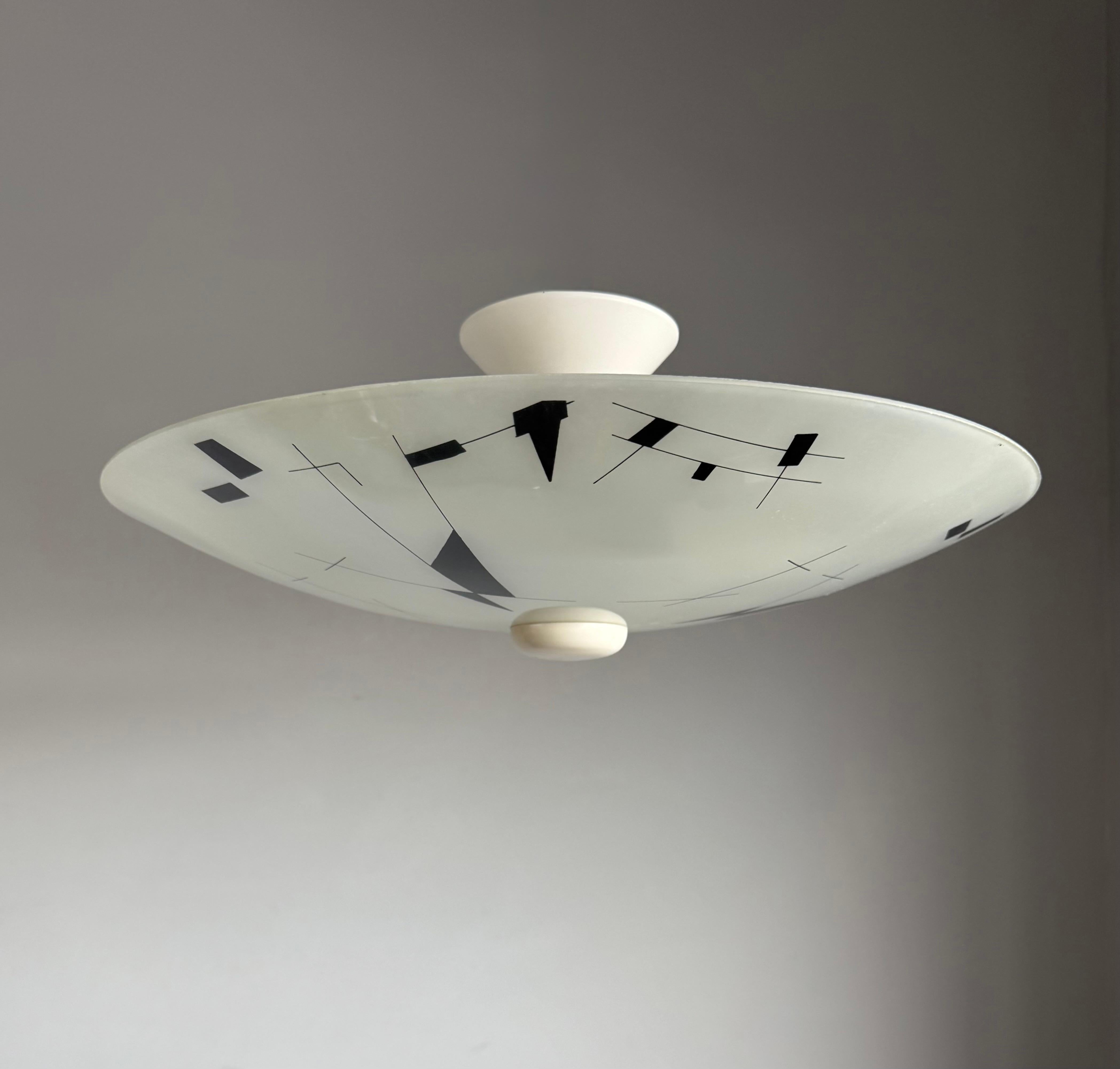 Rare Mid-Century Modern Artistic Glass Art Flush Mount or Ceiling Light, 1950 For Sale 1