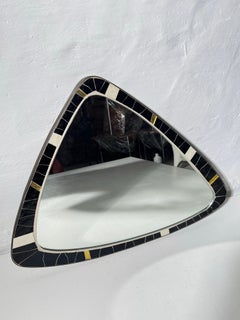 Rare Mid-Century Modern Asymmetrical Mosaic and Brass Free-Form Mirror, Muller