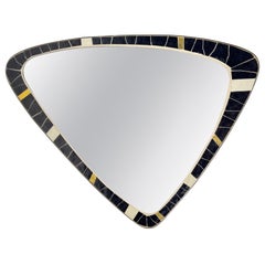 Rare Mid-Century Modern Asymmetrical Mosaic and Brass Free-Form Mirror, Muller
