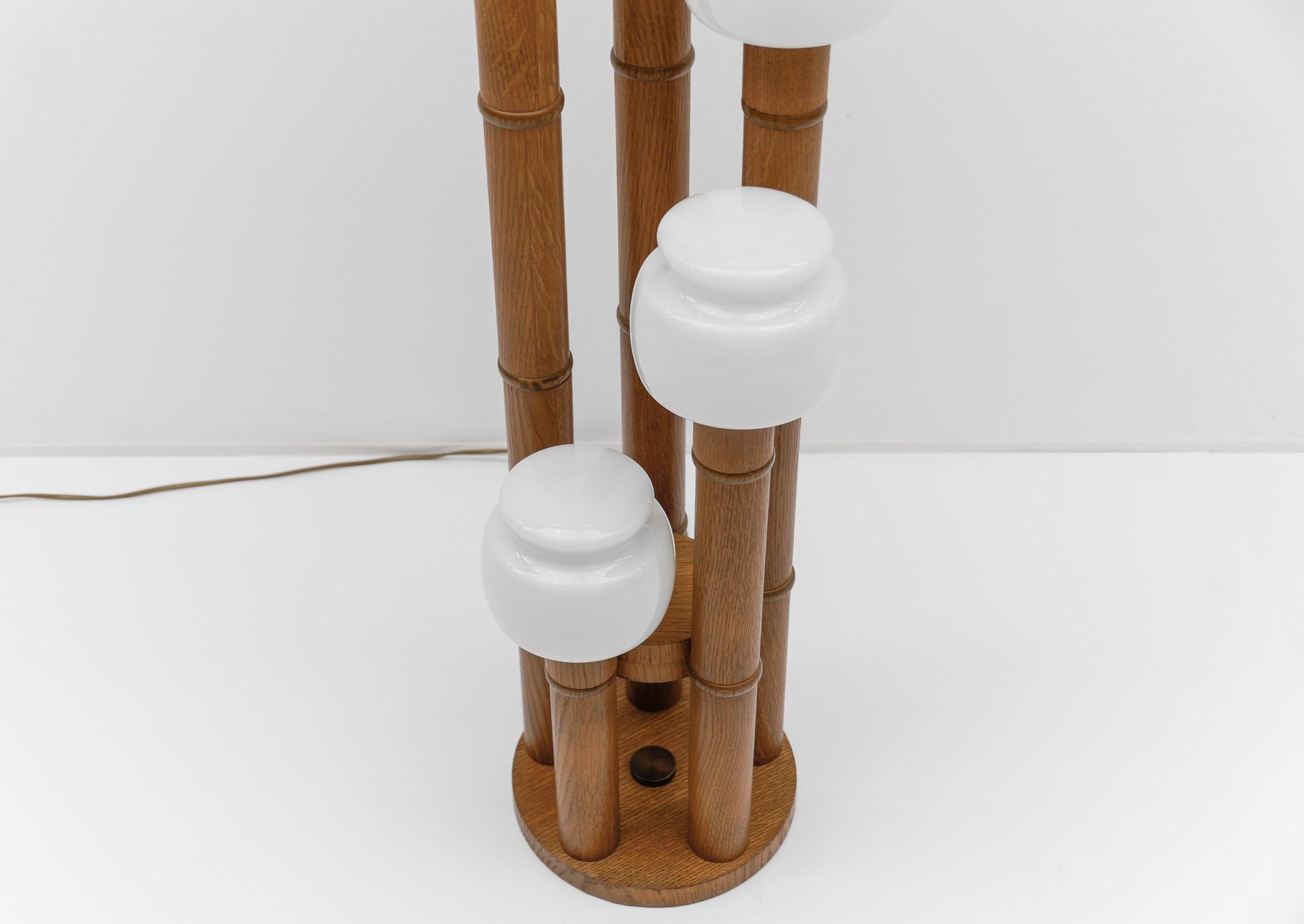Rare Mid-Century Modern Bamboo Floor Lamp with Five Opal Glass Shades, 1960s For Sale 5